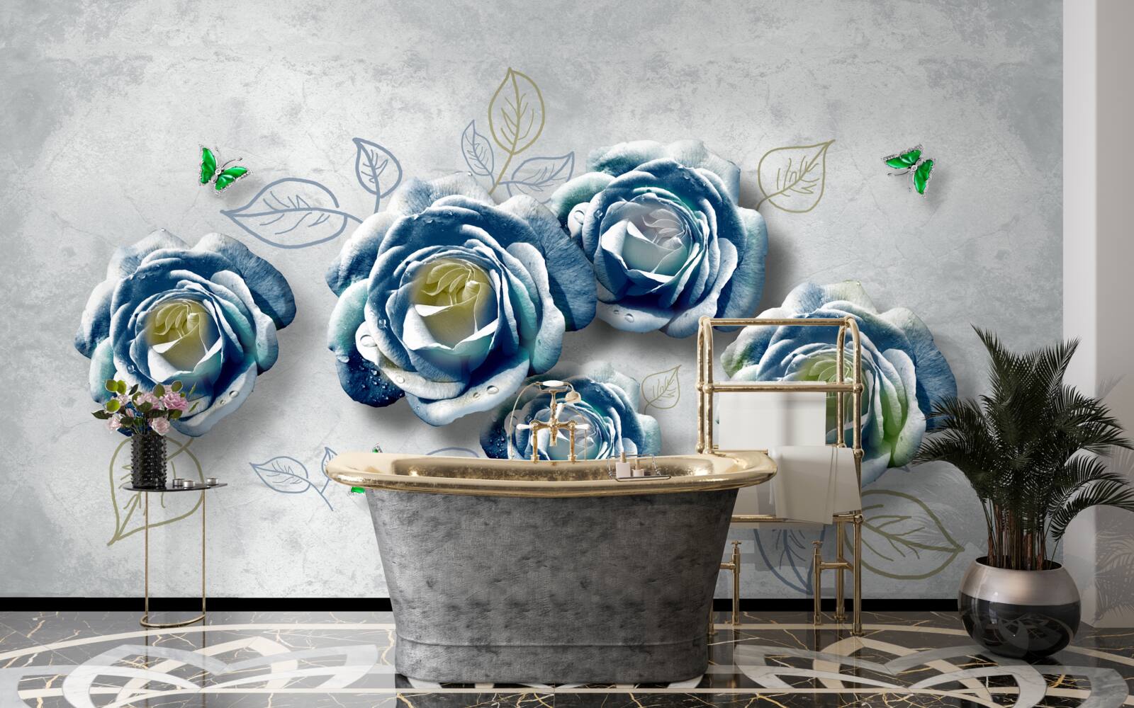 Fototapeta róże o niezwykłej niebiesko-białej barwie