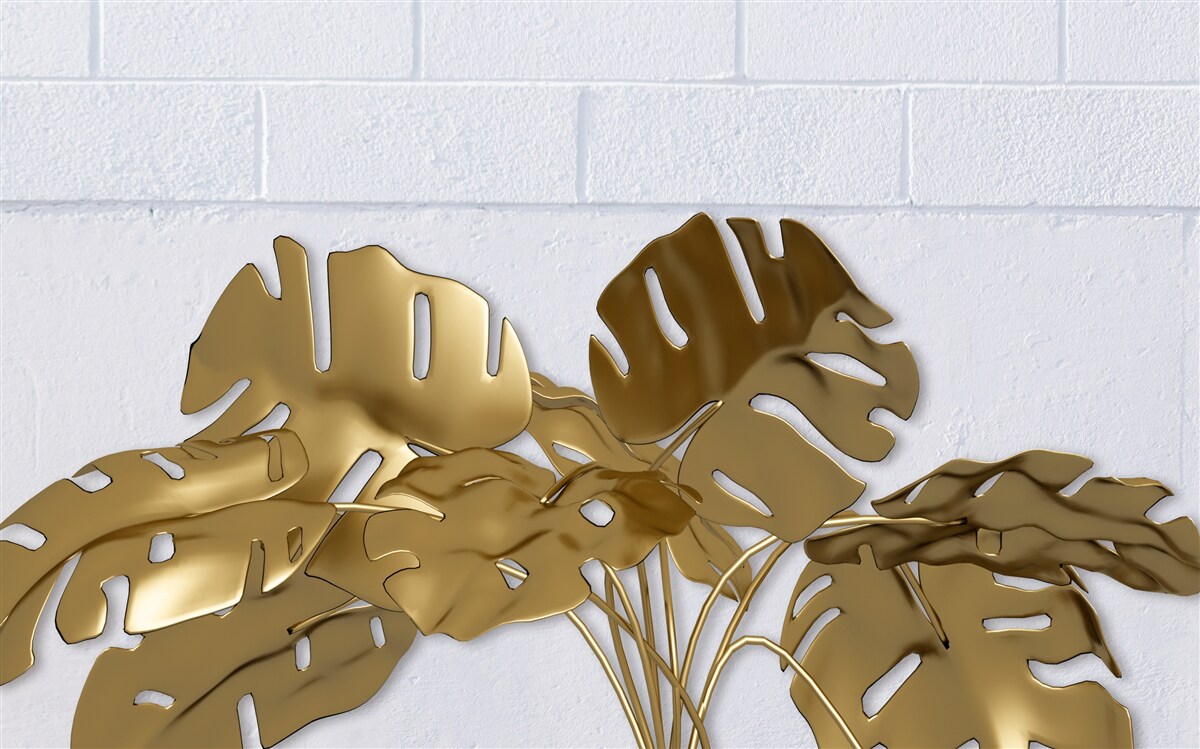 Fototapeta tropikalne liście miedzi na powierzchni cegły