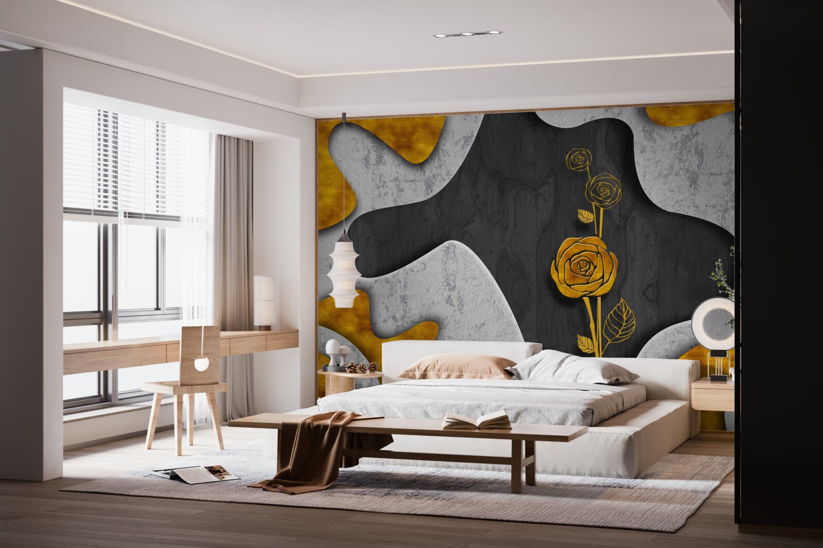 Fototapeta złota róża w dekoracji