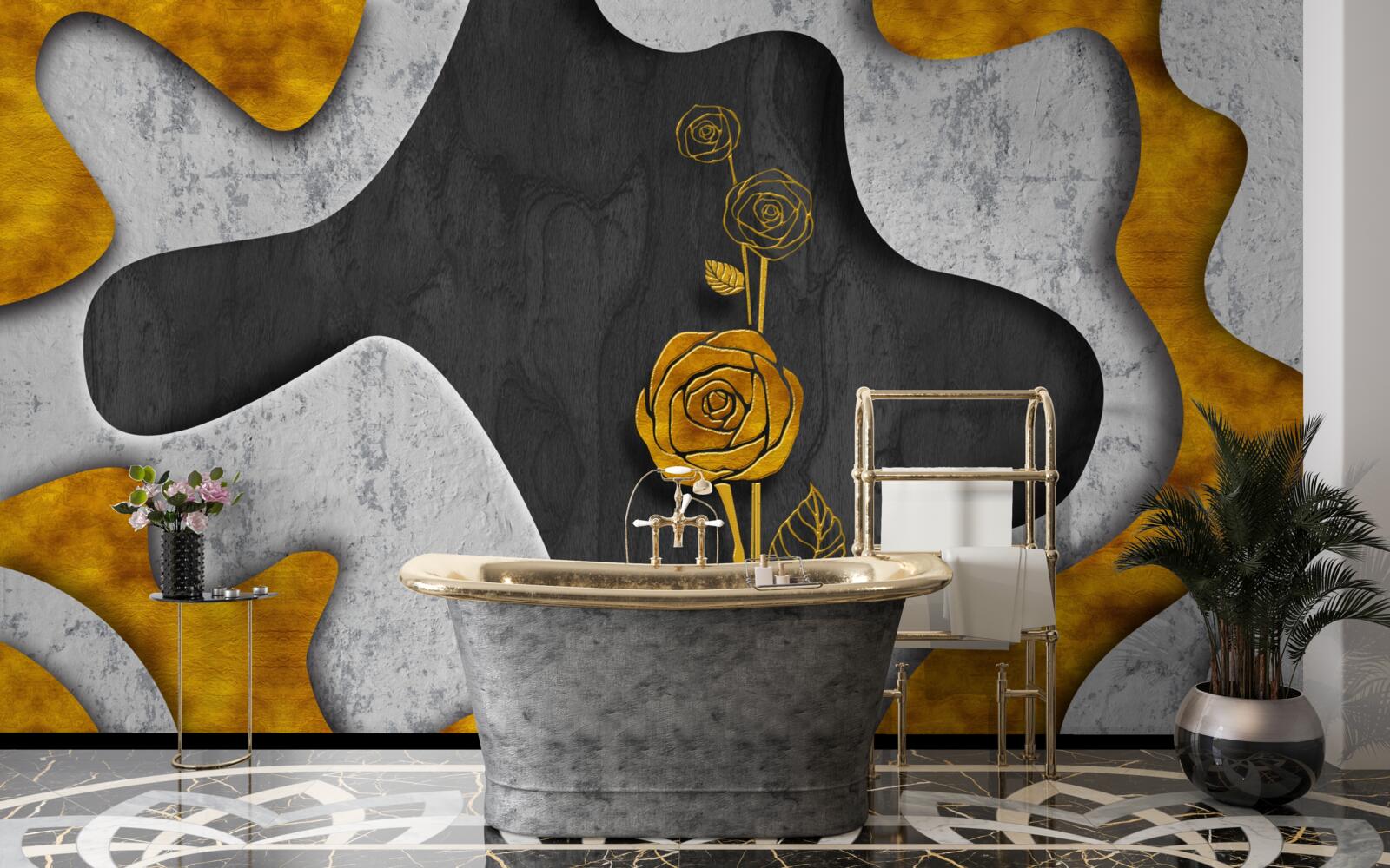 Fototapeta złota róża w dekoracji