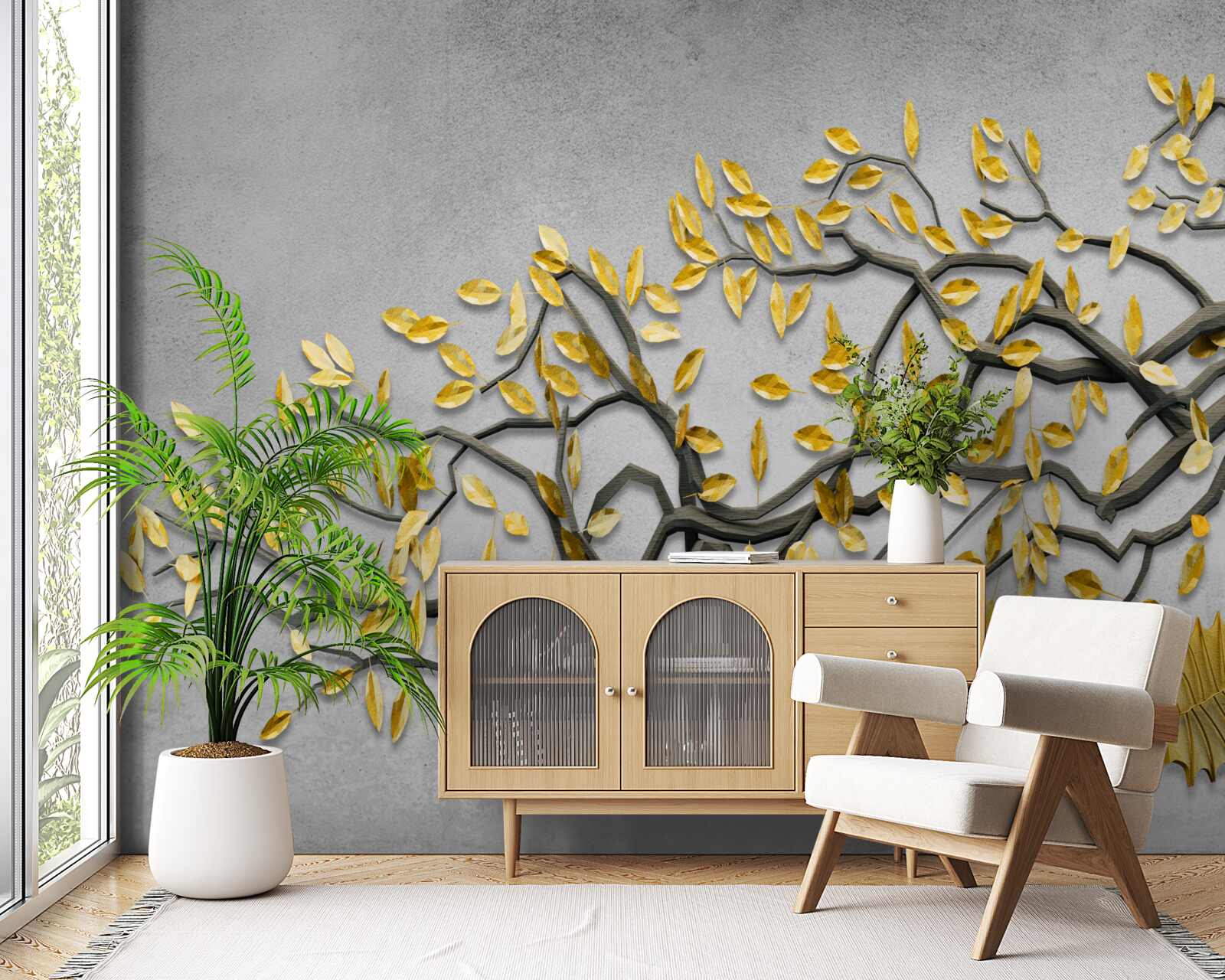 Fototapeta gałązka ze złotymi jesiennymi liśćmi