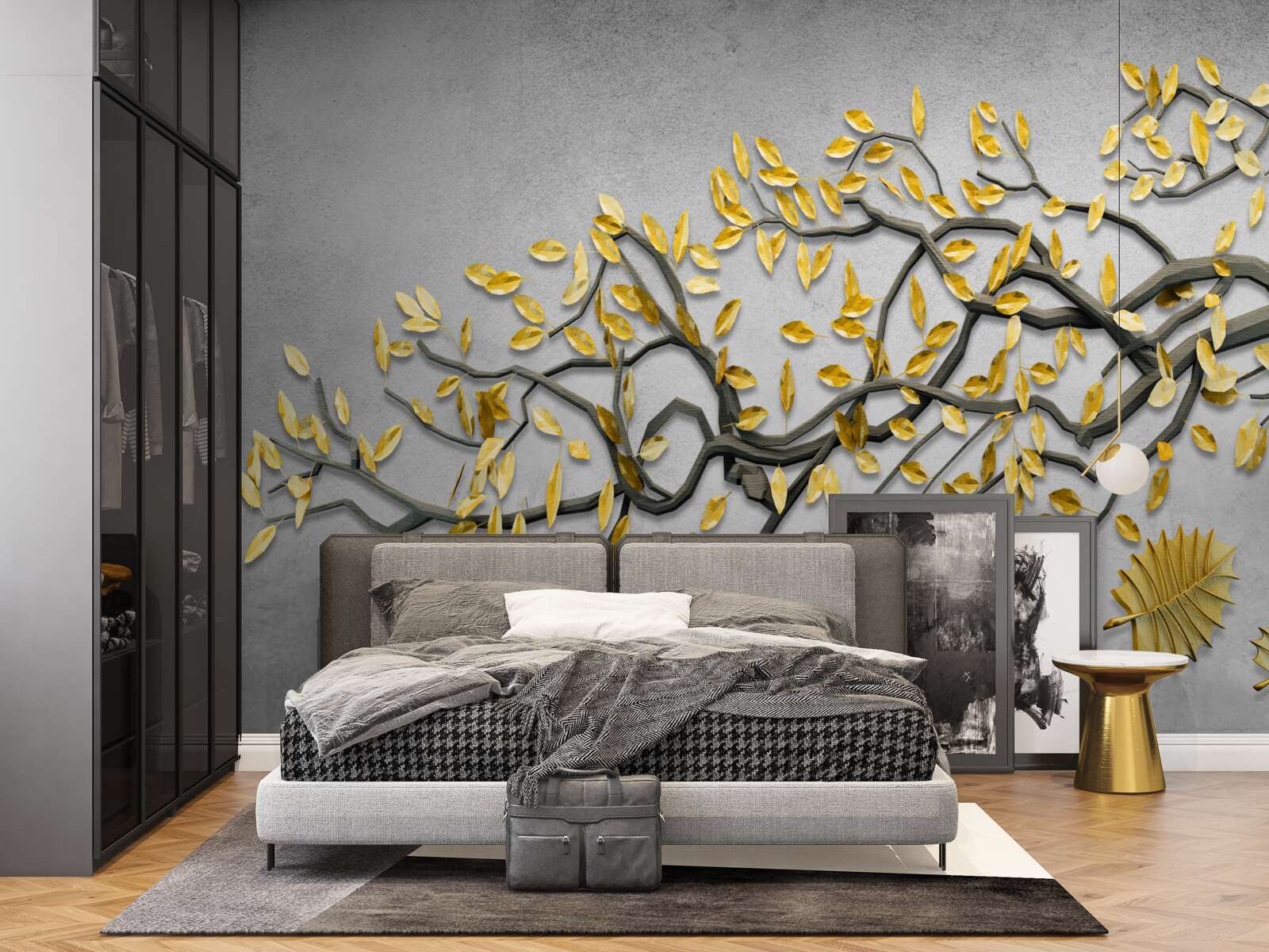 Fototapeta gałązka ze złotymi jesiennymi liśćmi