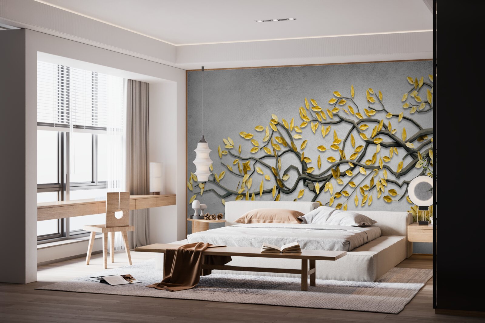 Fototapeta gałązka ze złotymi jesiennymi liśćmi