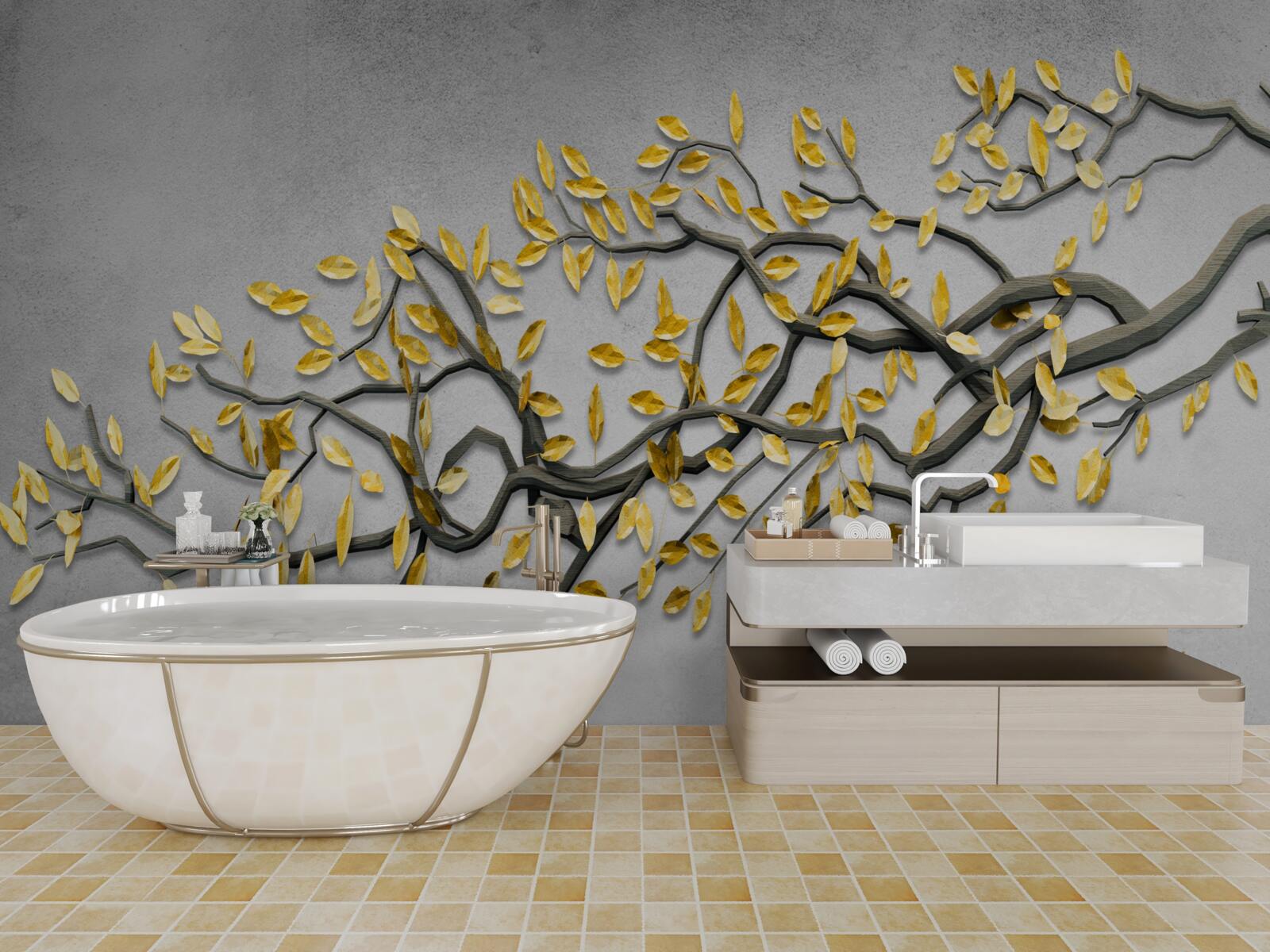 Fototapeta gałązka ze złotymi jesiennymi liśćmi