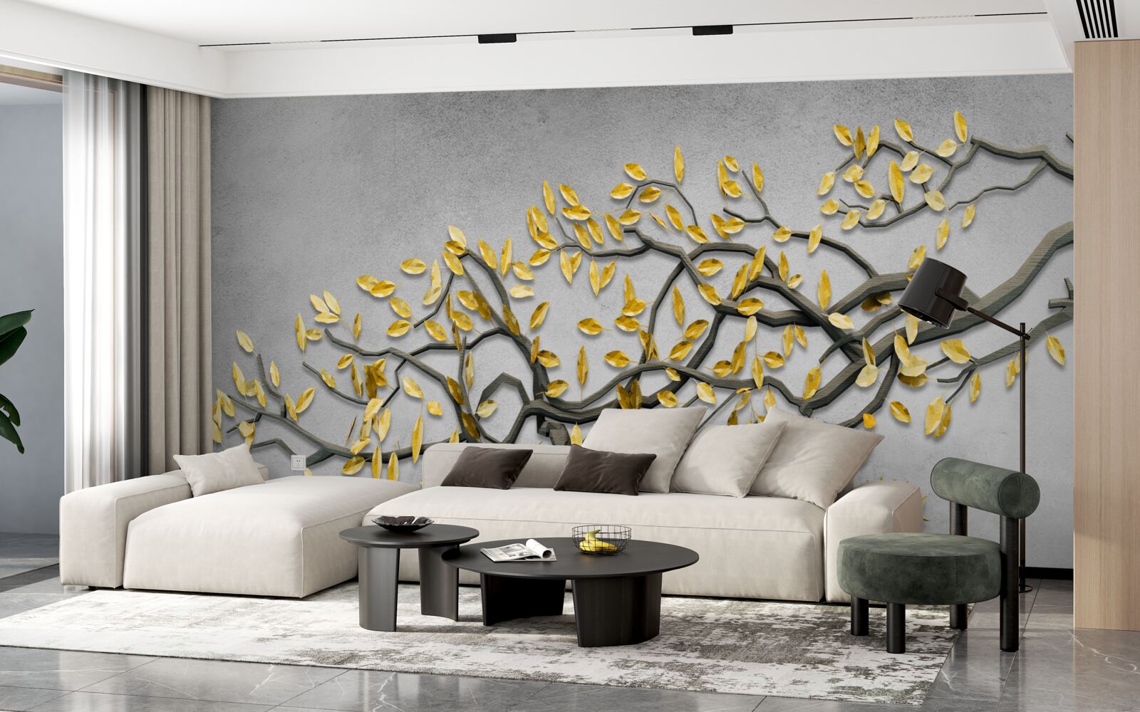 Fototapeta gałązka ze złotymi jesiennymi liśćmi