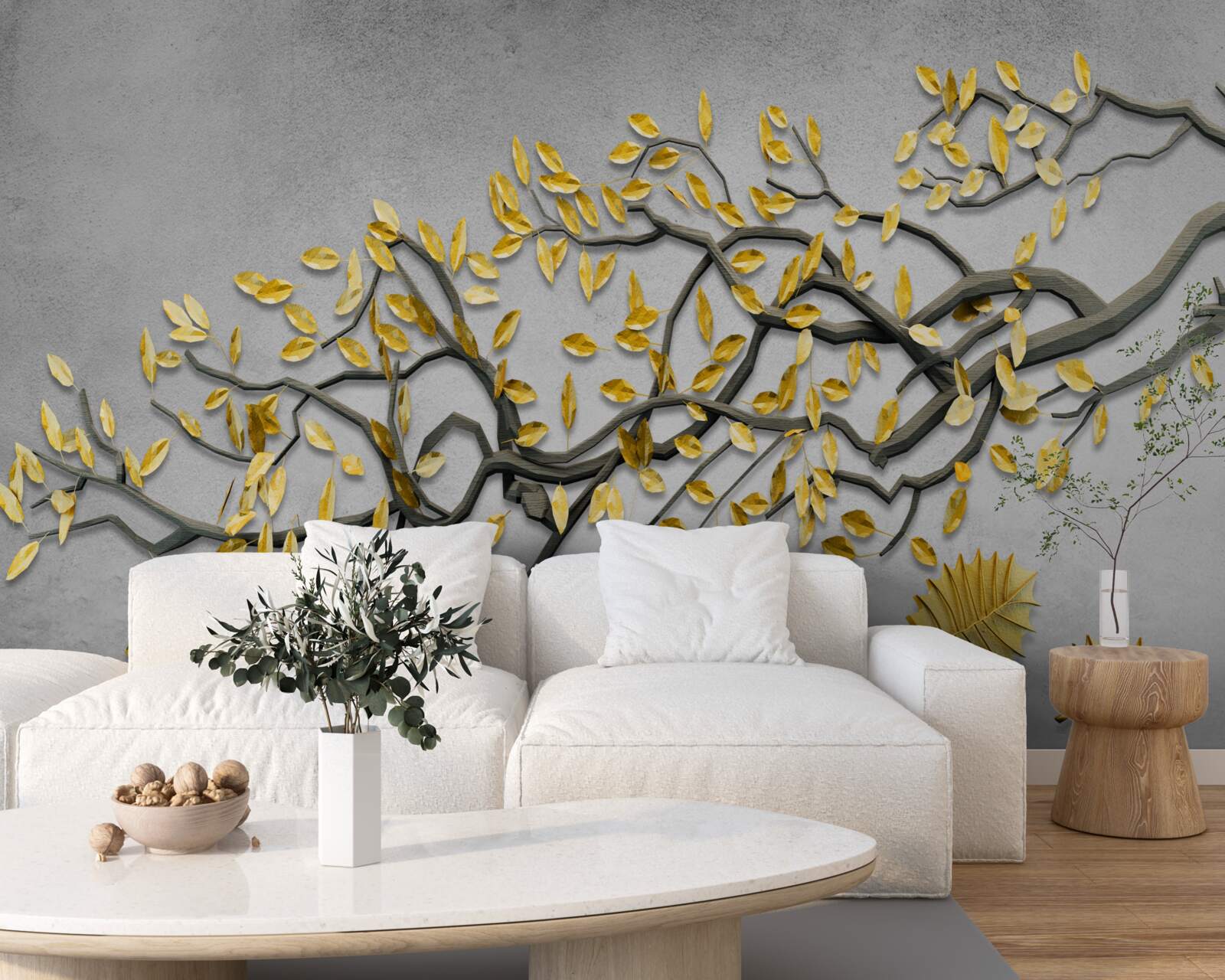 Fototapeta gałązka ze złotymi jesiennymi liśćmi