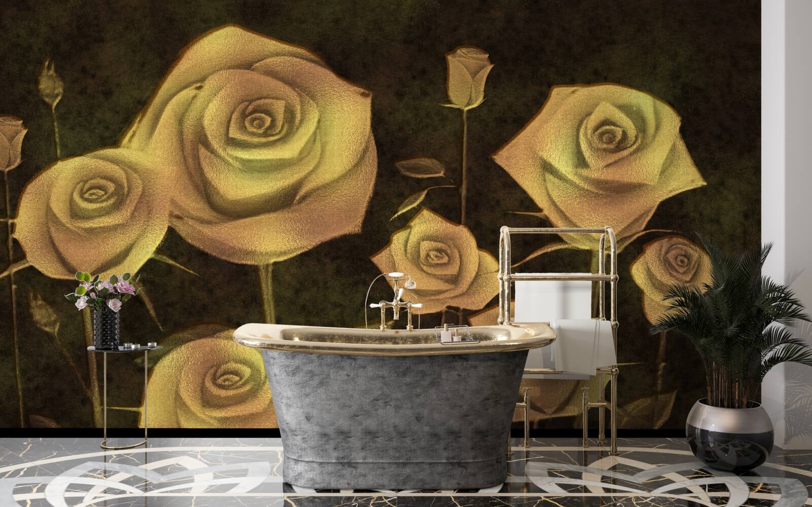 Fototapeta na brązowym tle znajduje się biały pączek róży