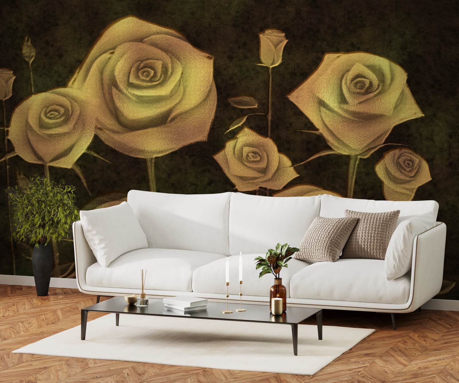 Fototapeta na brązowym tle znajduje się biały pączek róży