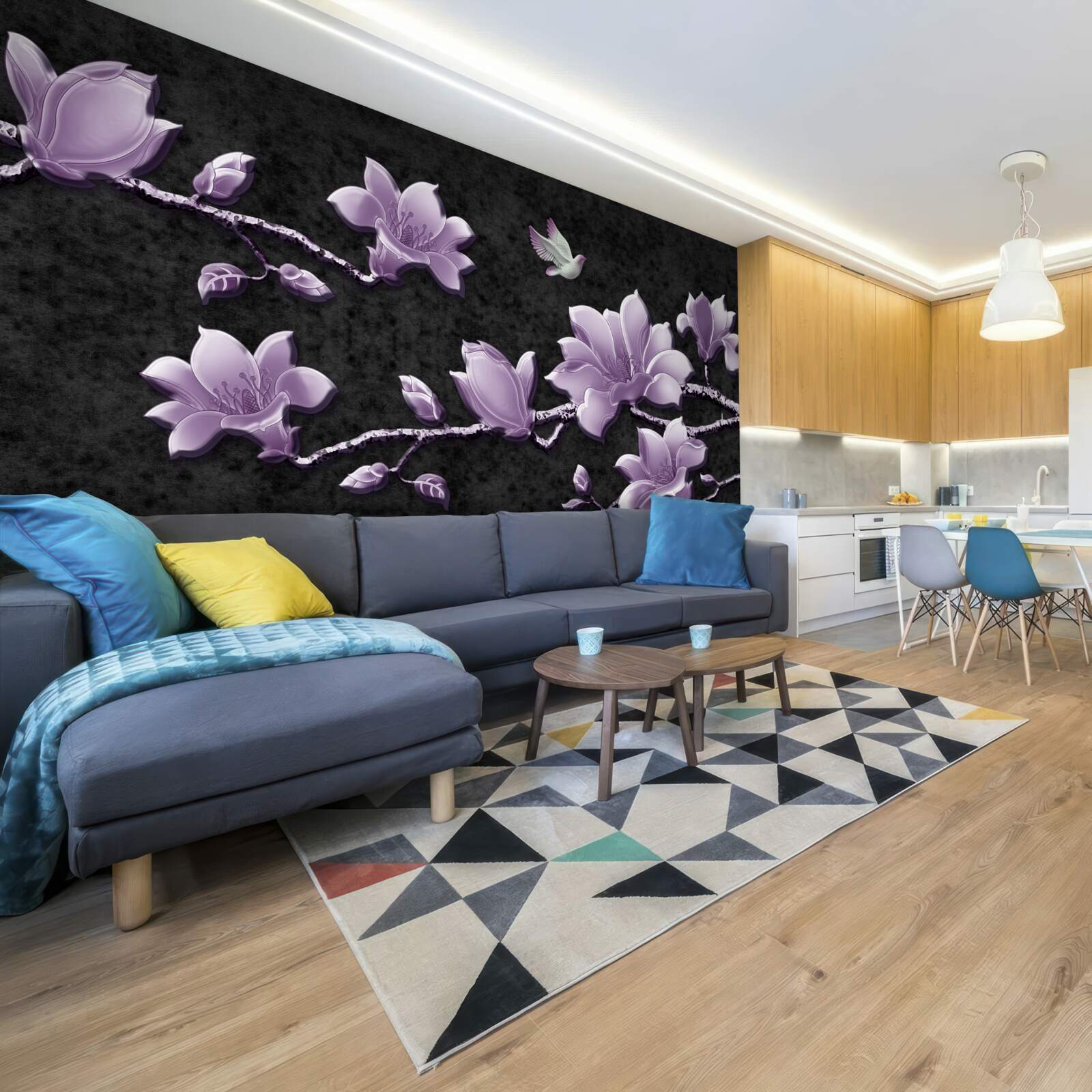 Fototapeta delikatne gałązki magnolii w kolorze bzu