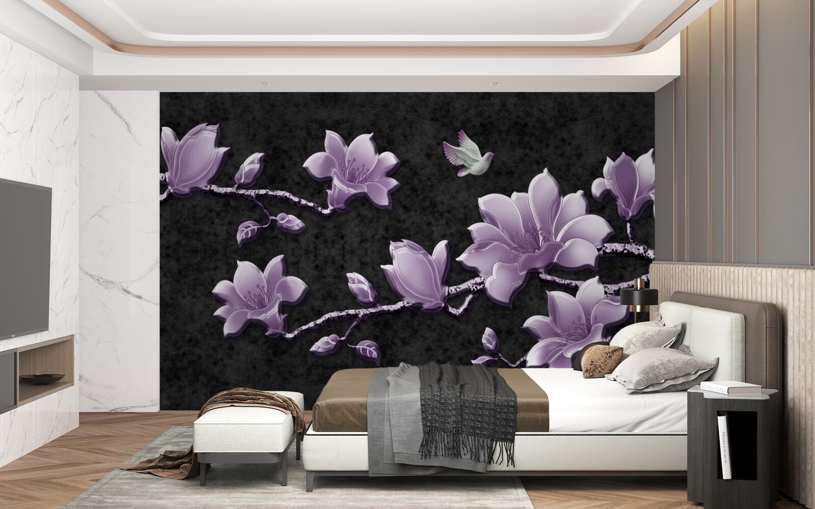 Fototapeta delikatne gałązki magnolii w kolorze bzu