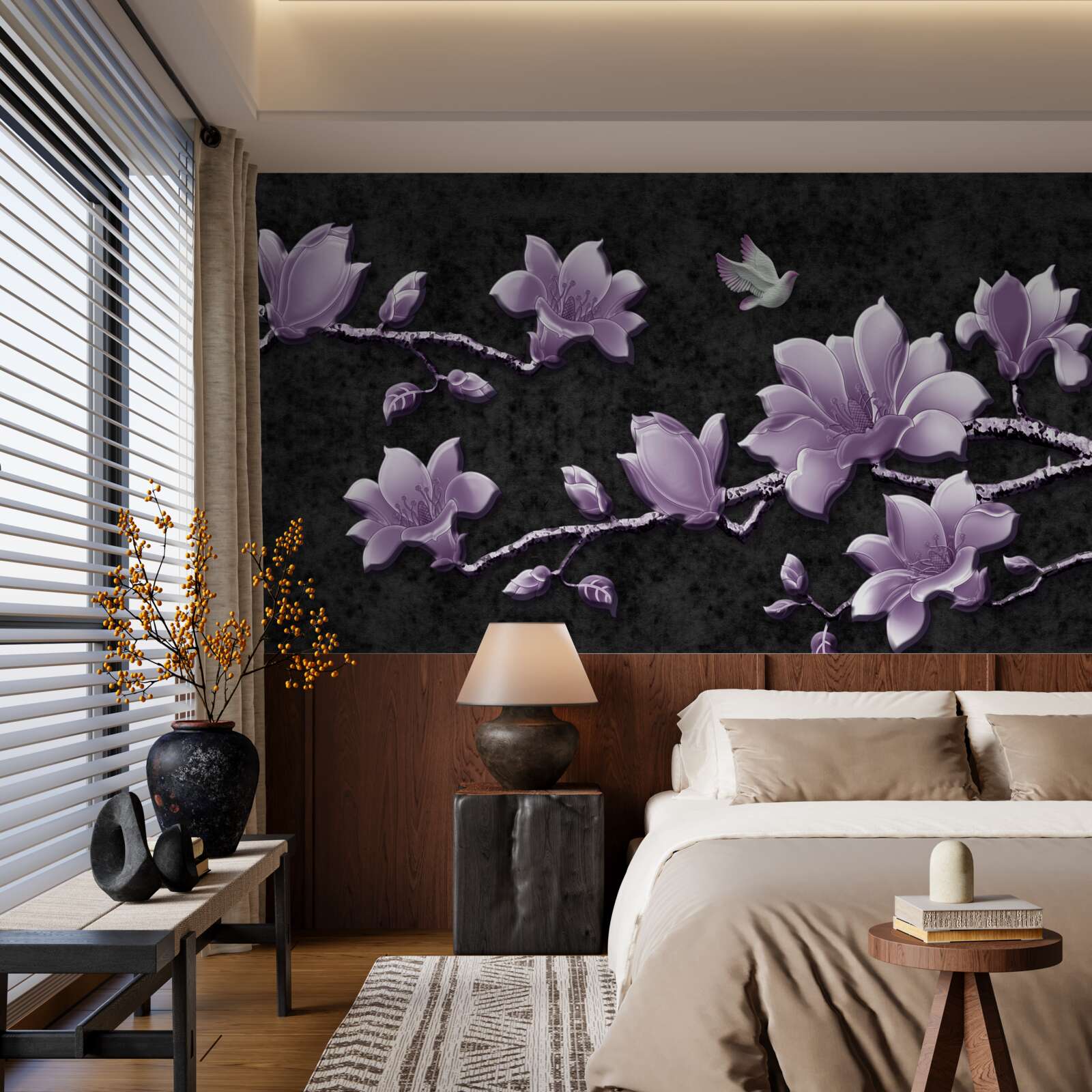 Fototapeta delikatne gałązki magnolii w kolorze bzu