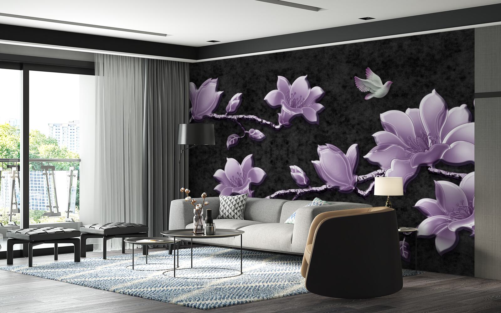 Fototapeta delikatne gałązki magnolii w kolorze bzu