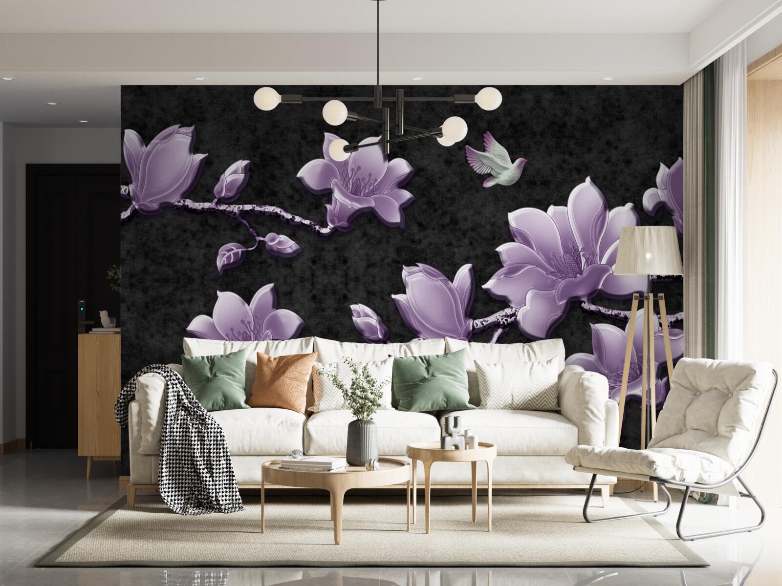 Fototapeta delikatne gałązki magnolii w kolorze bzu