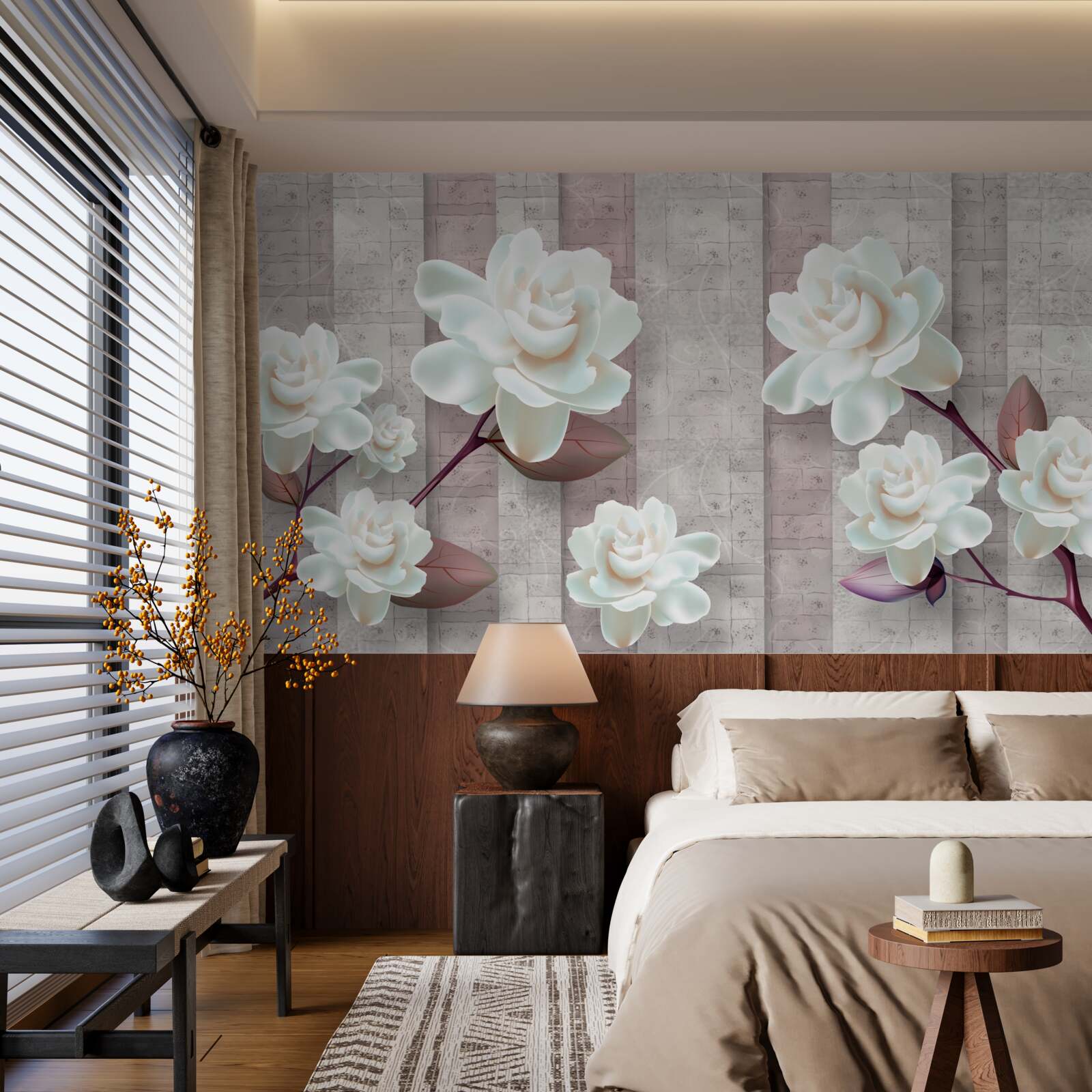 Fototapeta kwiaty bielsze od śniegu na gałęziach