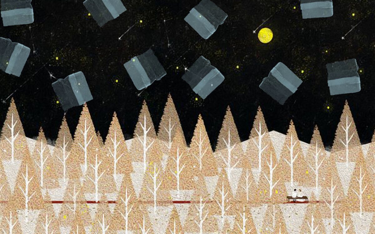 Fototapeta metafizyczny las w ciemnych i świecących gwiazdach