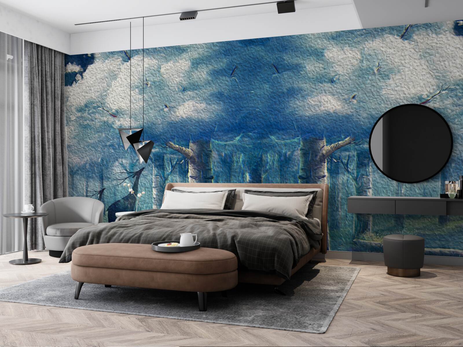 Fototapeta jelenie spacerują po zimnym lesie