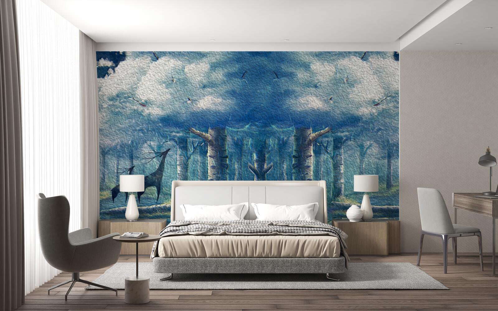 Fototapeta jelenie spacerują po zimnym lesie