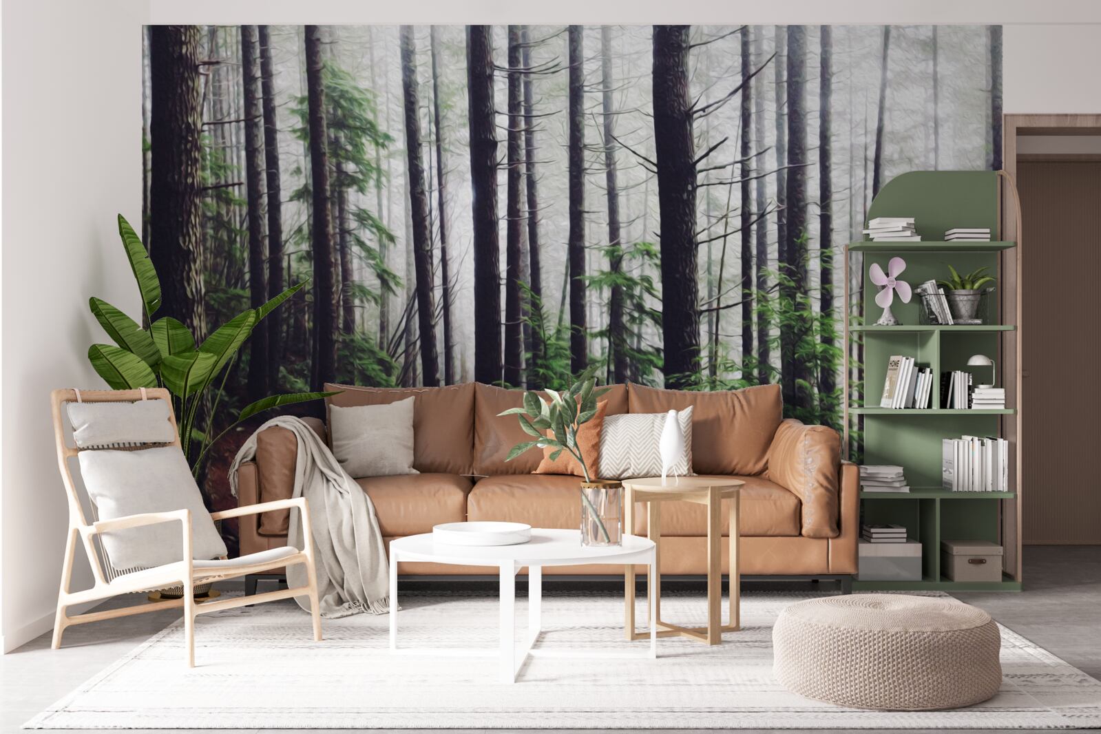 Fototapeta mglisty las jest pełen wysokich i smukłych drzew