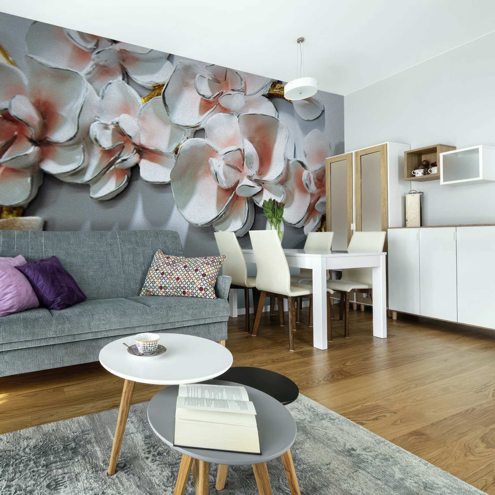 Fototapeta konturuj gałęzie śnieżnobiałej orchidei