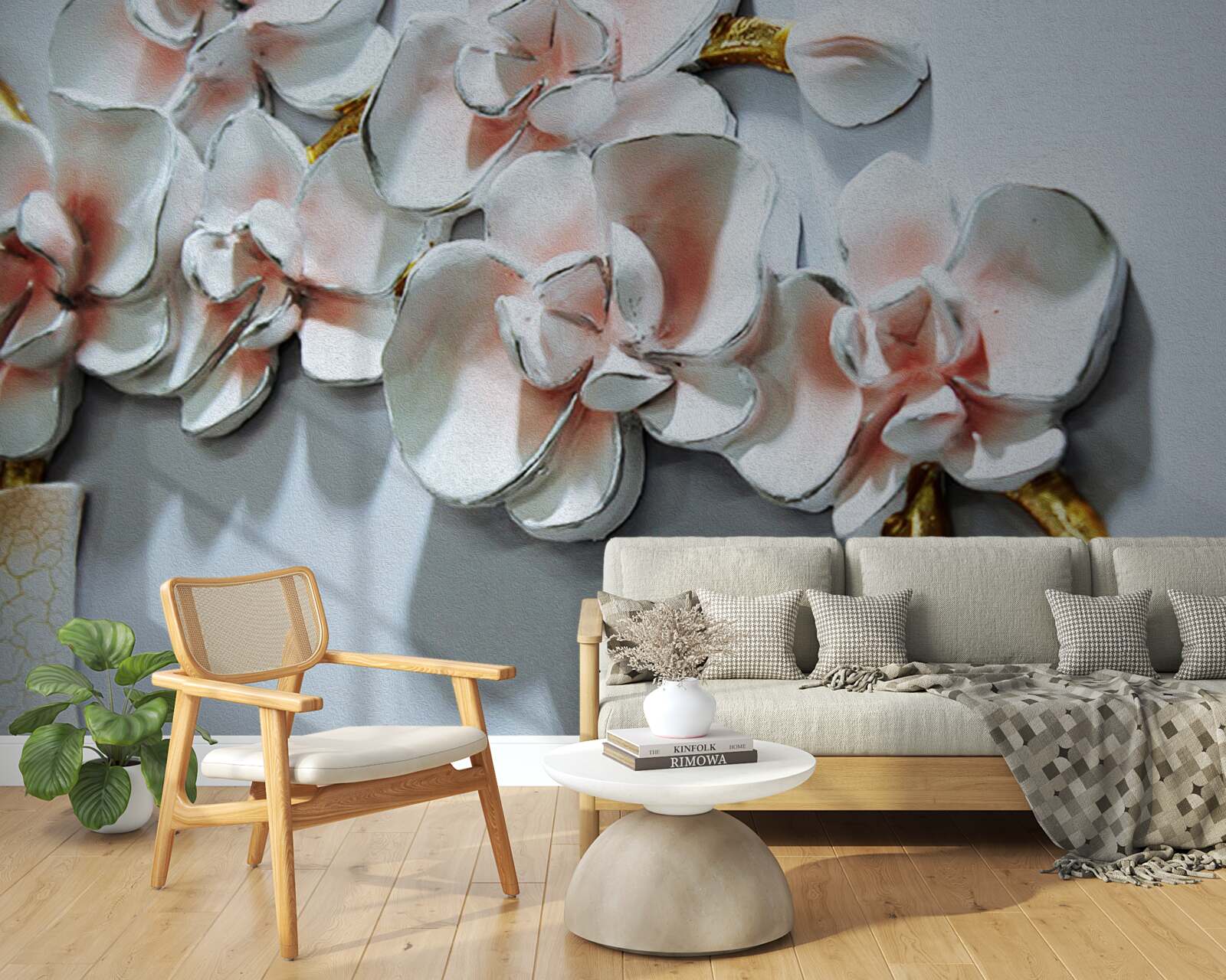 Fototapeta konturuj gałęzie śnieżnobiałej orchidei