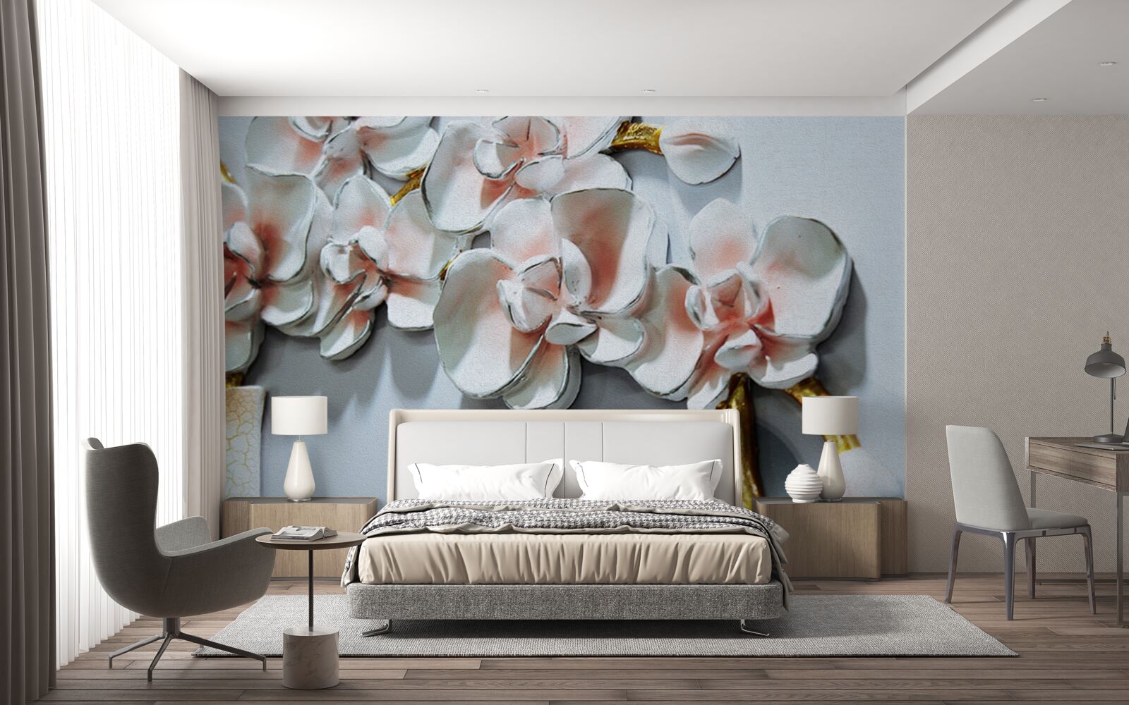 Fototapeta konturuj gałęzie śnieżnobiałej orchidei