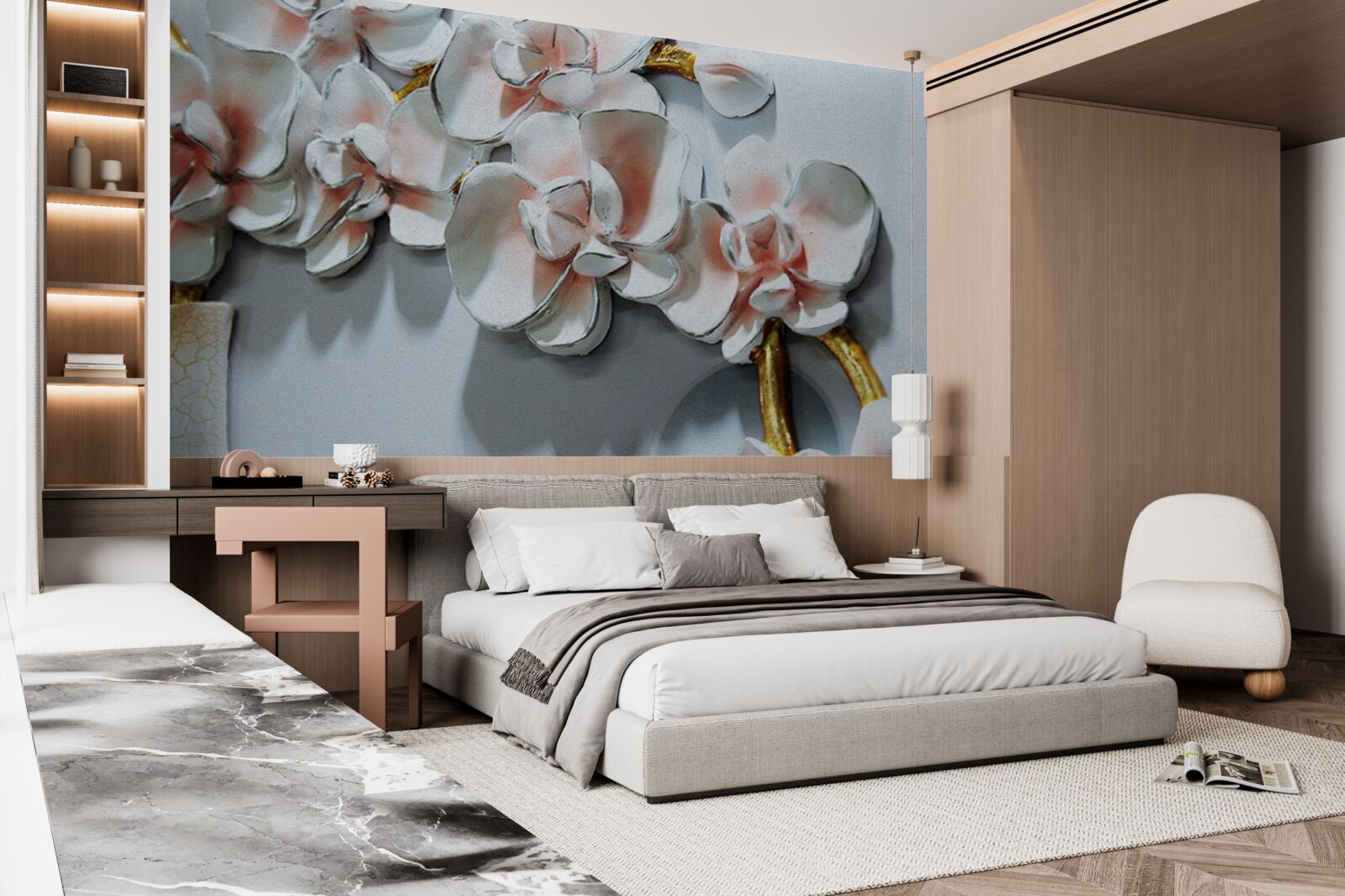 Fototapeta konturuj gałęzie śnieżnobiałej orchidei