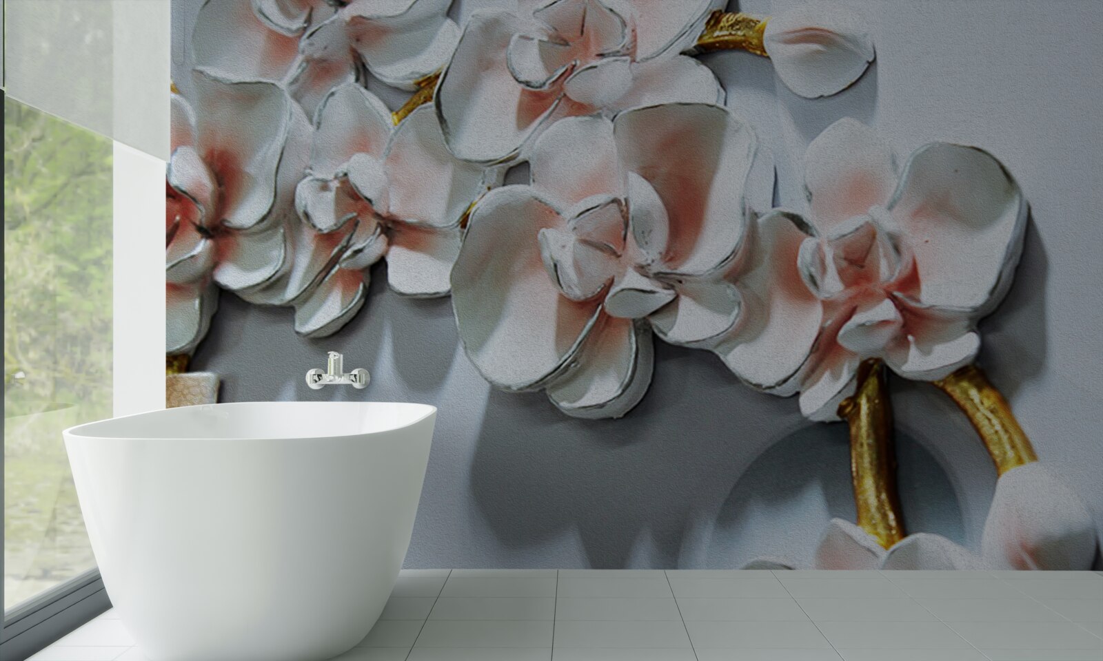 Fototapeta konturuj gałęzie śnieżnobiałej orchidei