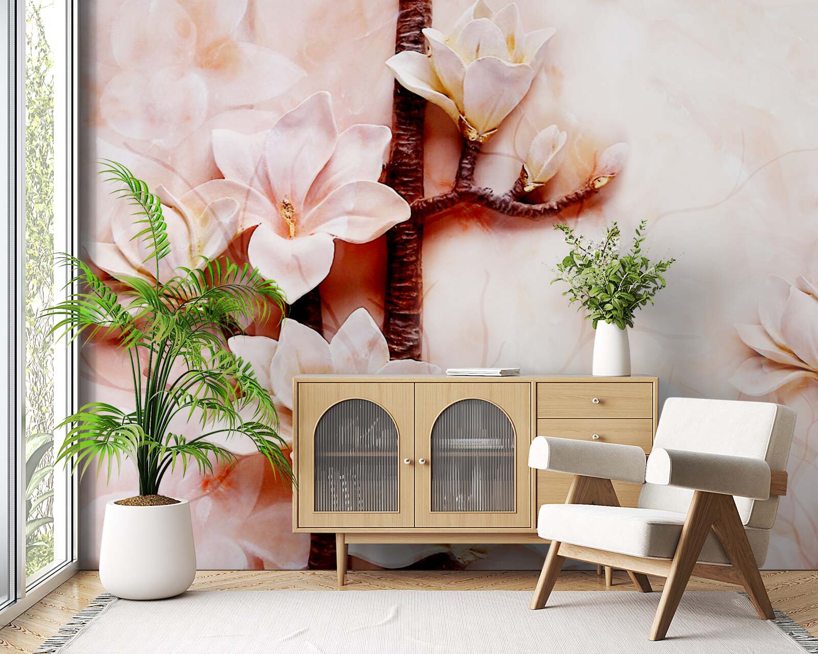 Fototapeta gałęzie pełnej wdzięku różowawej magnolii