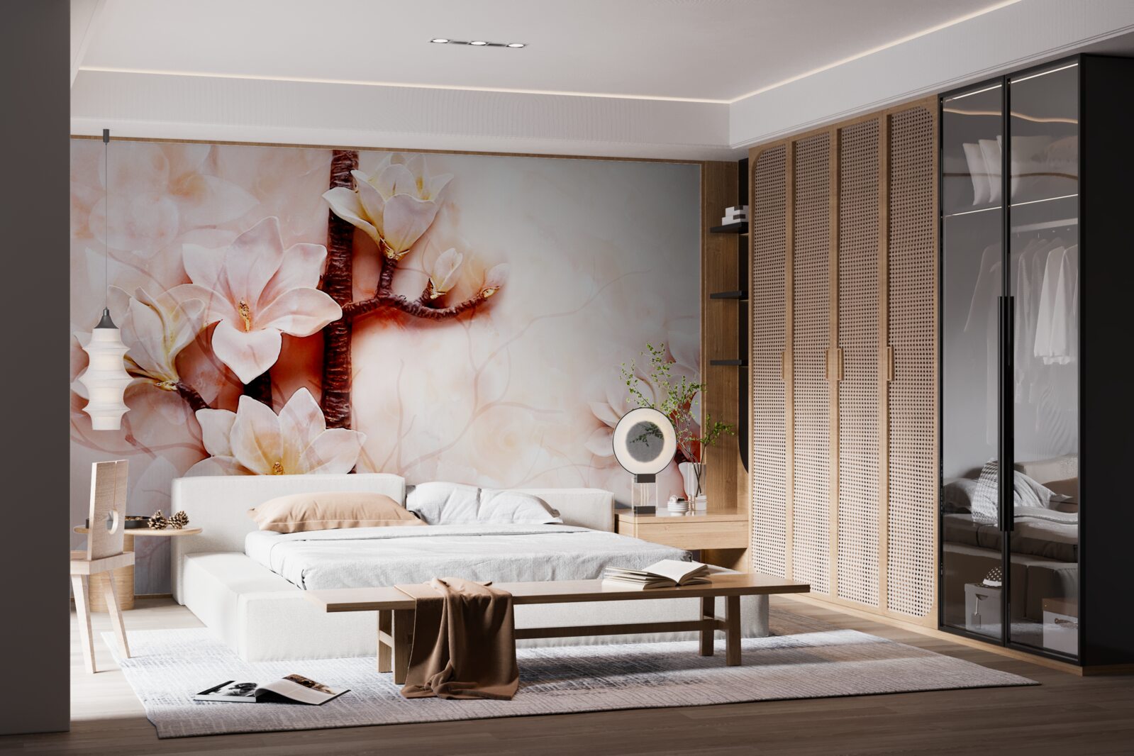 Fototapeta gałęzie pełnej wdzięku różowawej magnolii