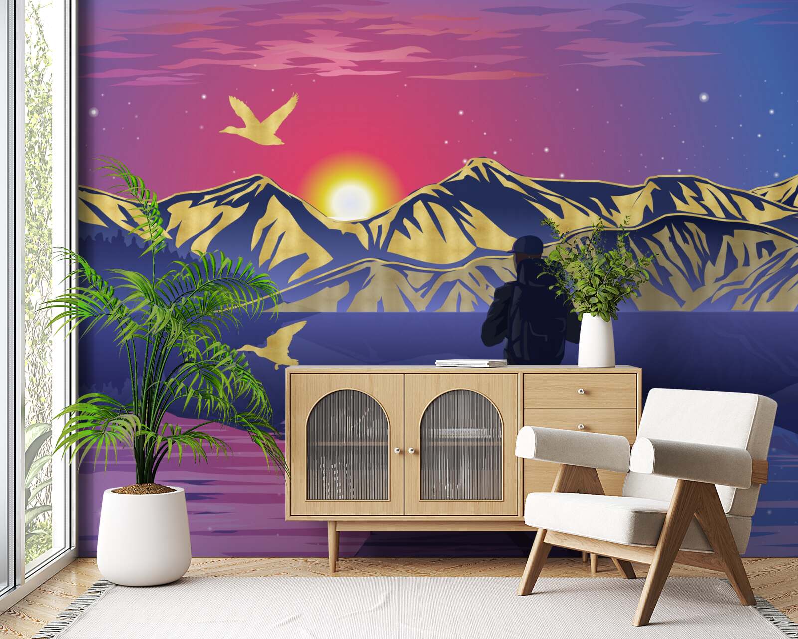 Fototapeta na moście turysta spotyka świt