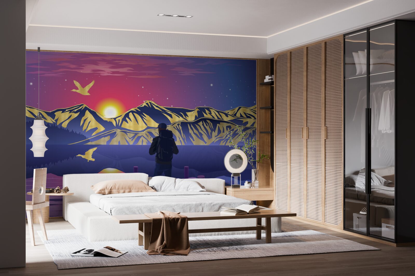 Fototapeta na moście turysta spotyka świt