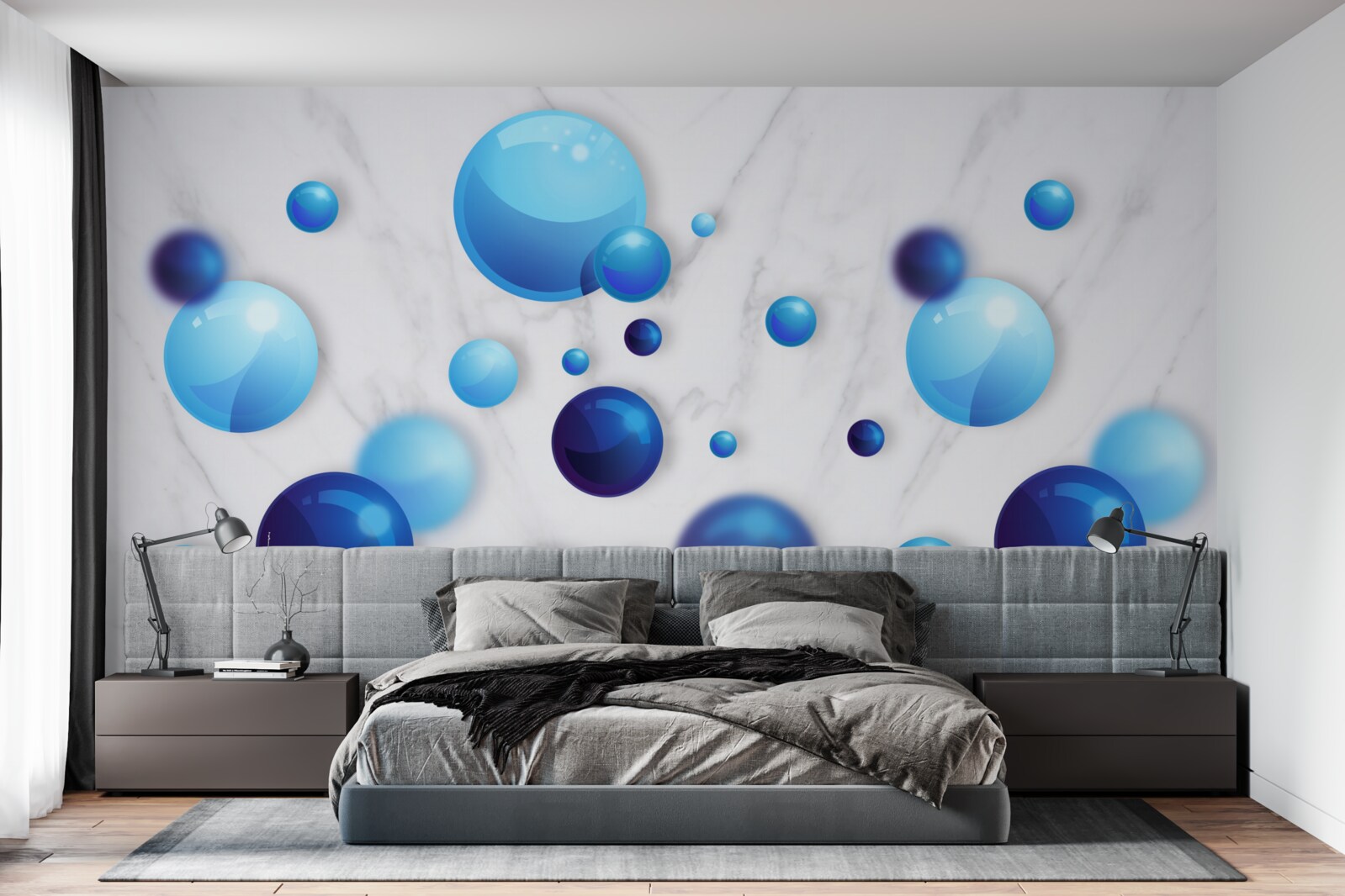 Fototapeta szybujące niebieskie i jasnoniebieskie żarówki