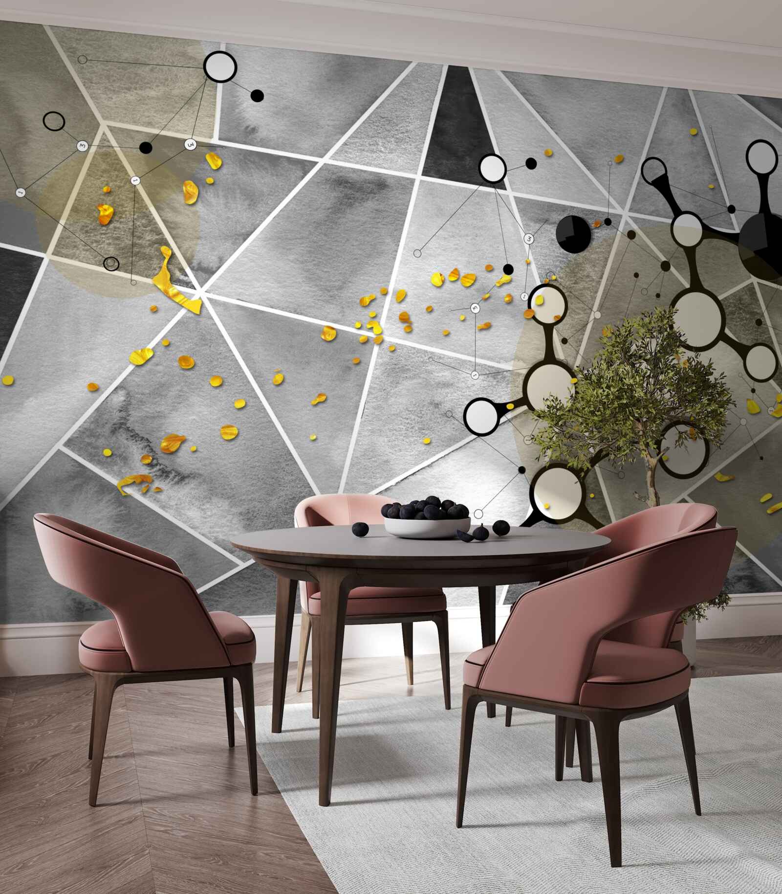 Fototapeta złote cząsteczki na szarej marmurowej powierzchni