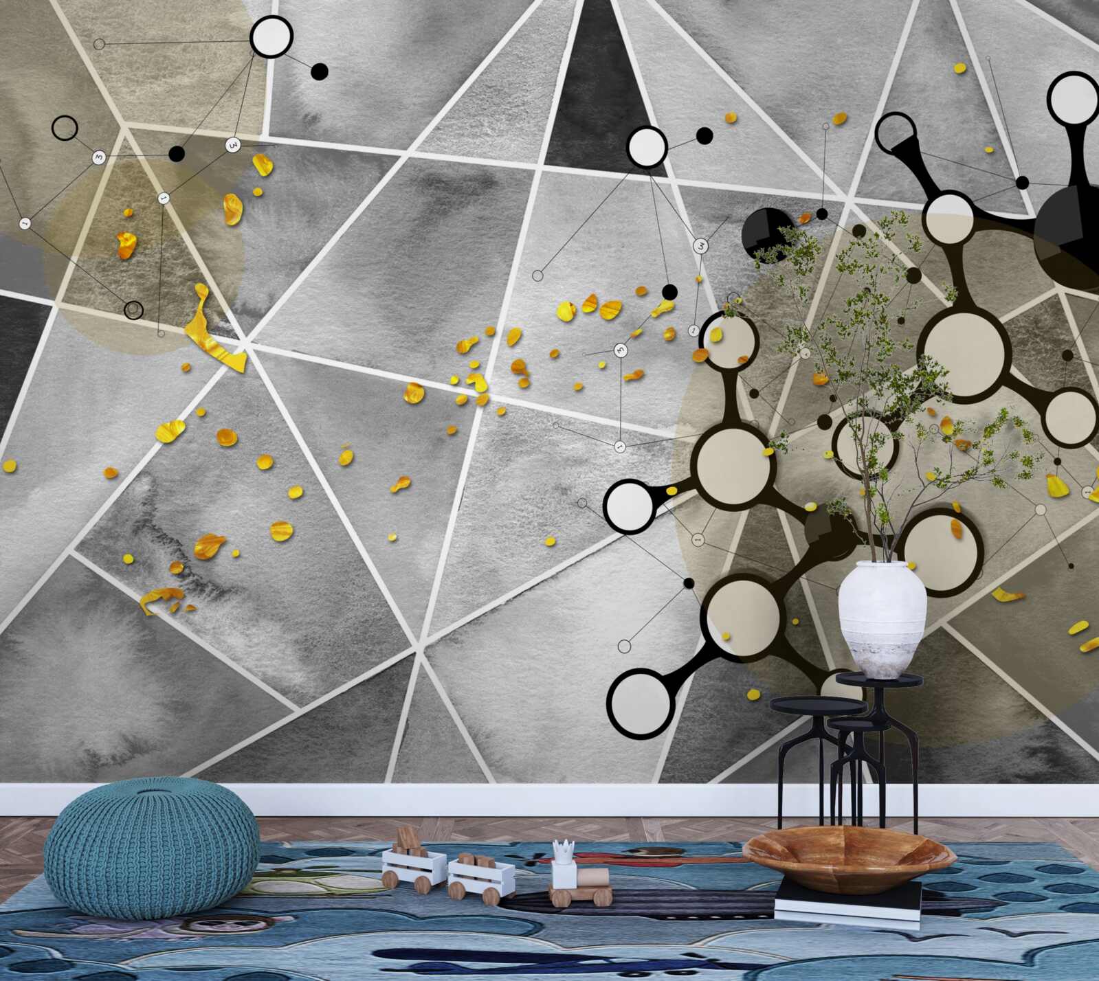 Fototapeta złote cząsteczki na szarej marmurowej powierzchni