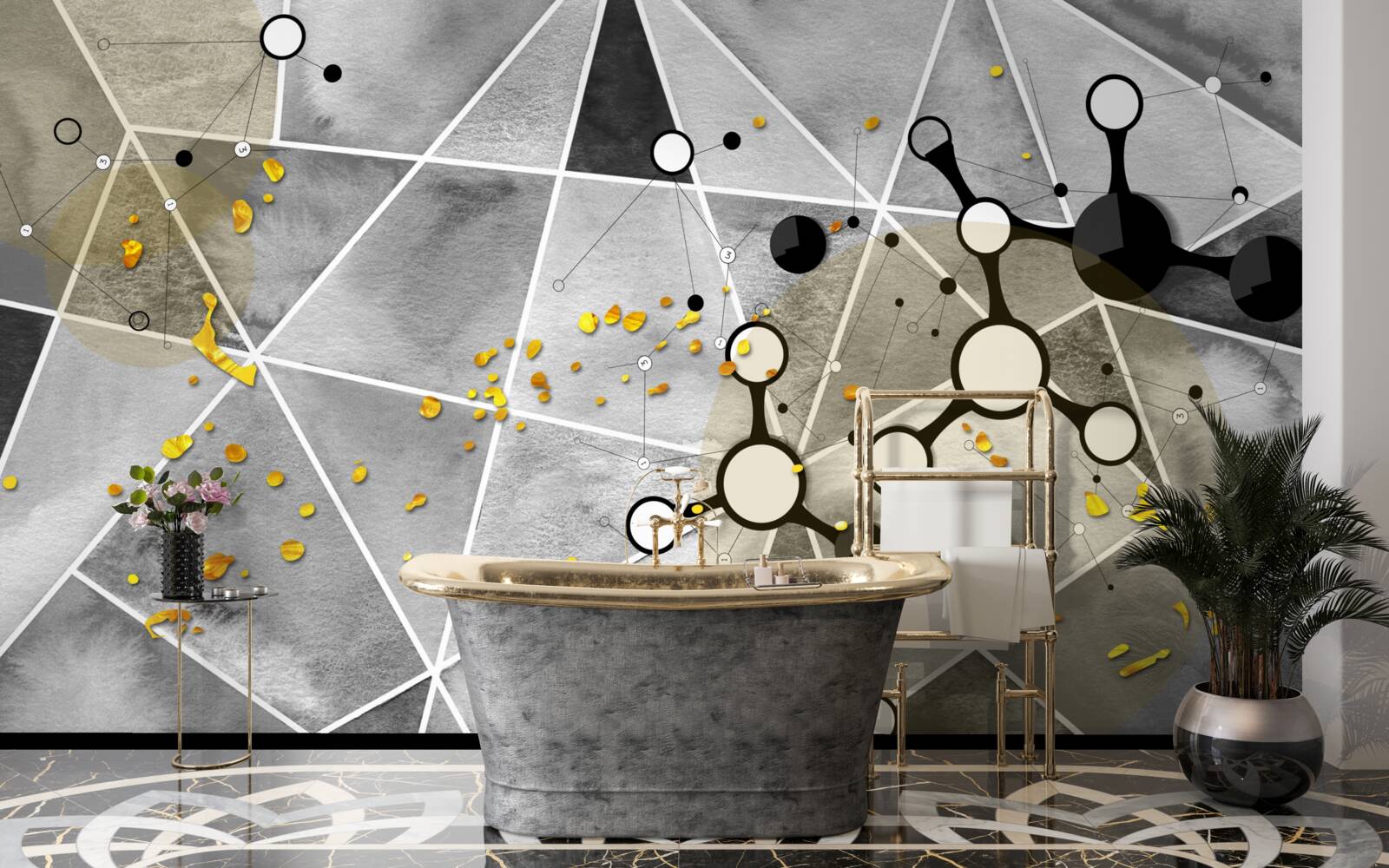 Fototapeta złote cząsteczki na szarej marmurowej powierzchni