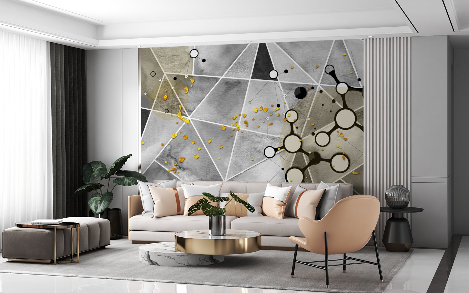 Fototapeta złote cząsteczki na szarej marmurowej powierzchni