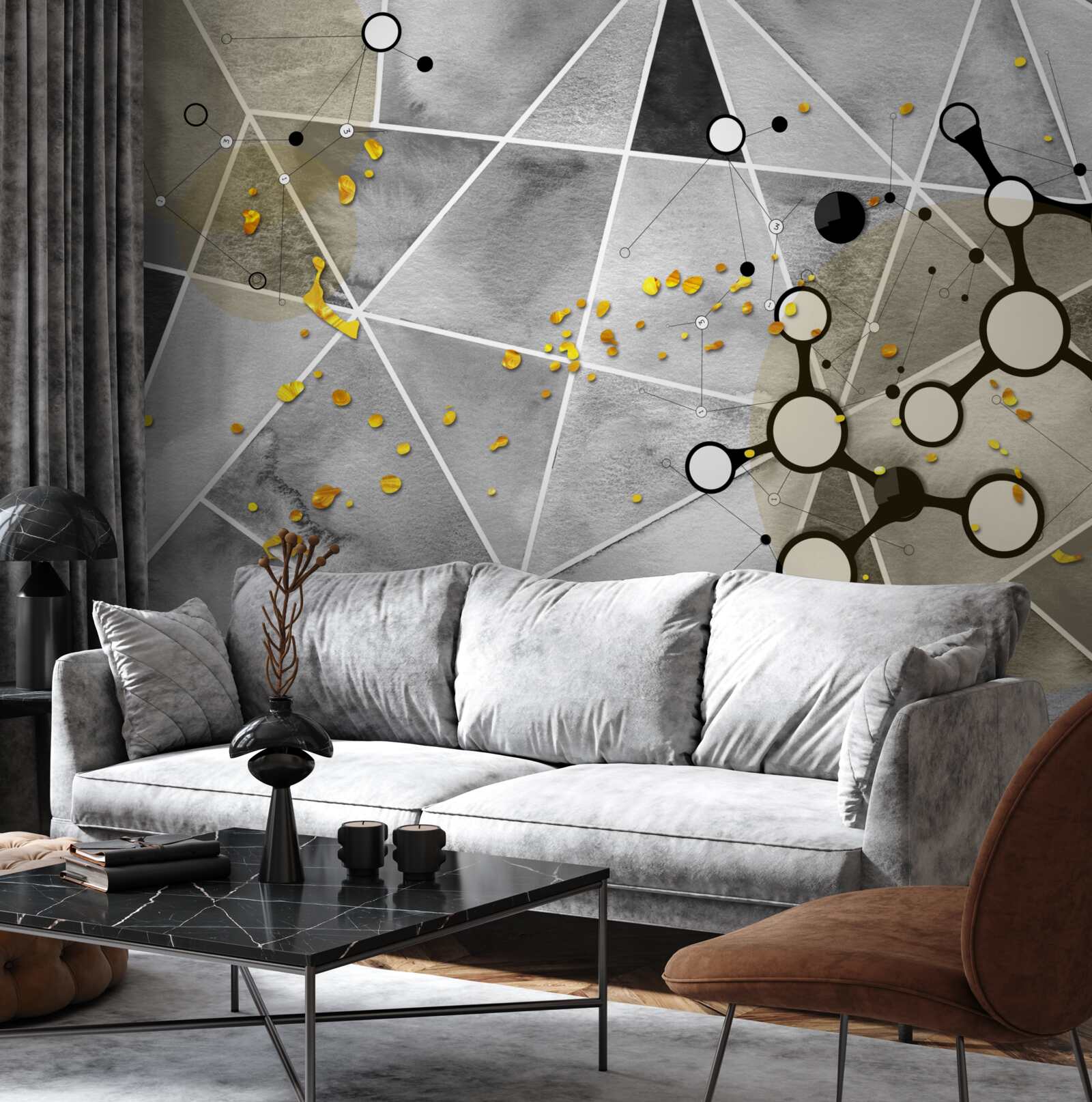 Fototapeta złote cząsteczki na szarej marmurowej powierzchni