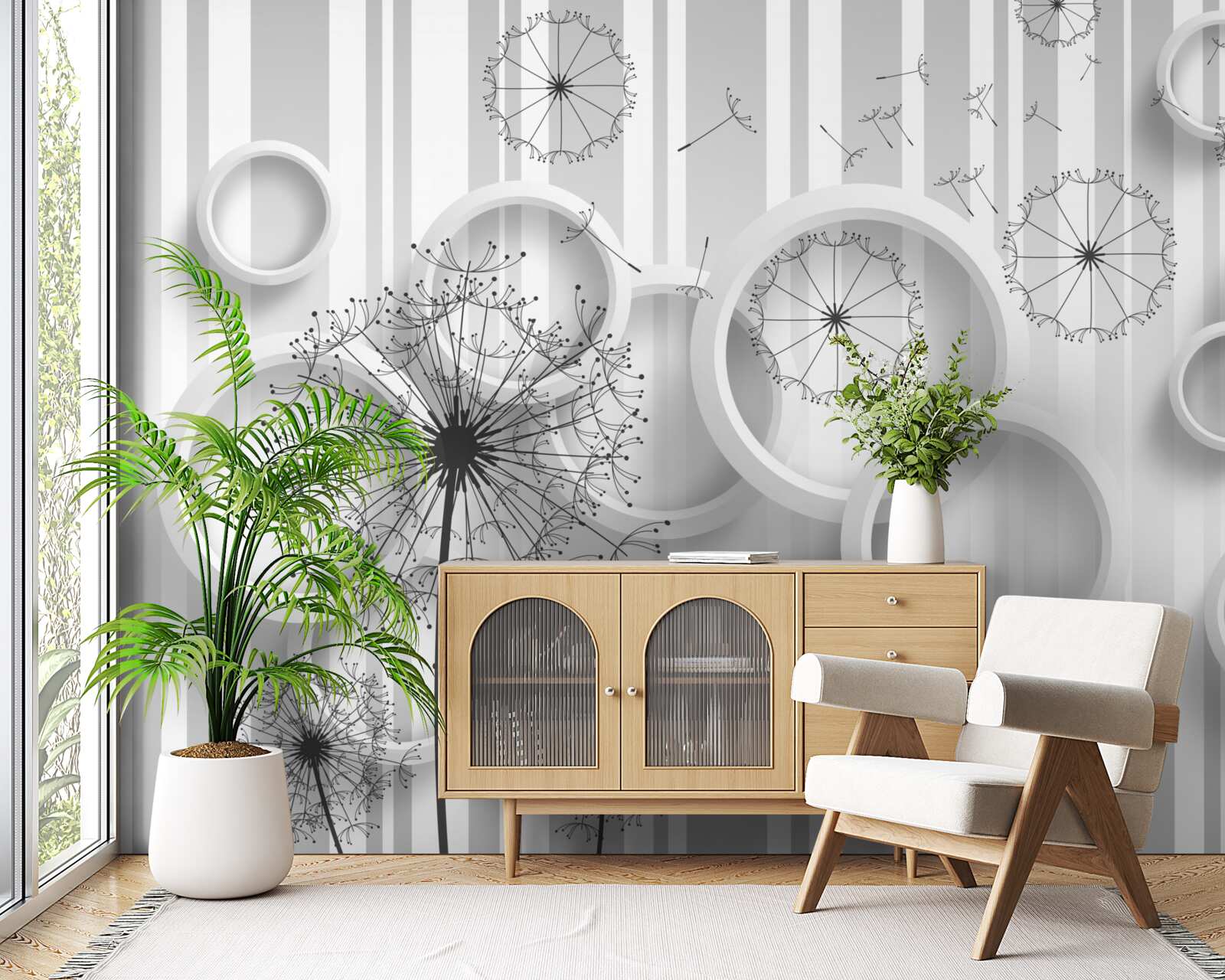 Fototapeta białe obszary i mlecze na blaknącym tle