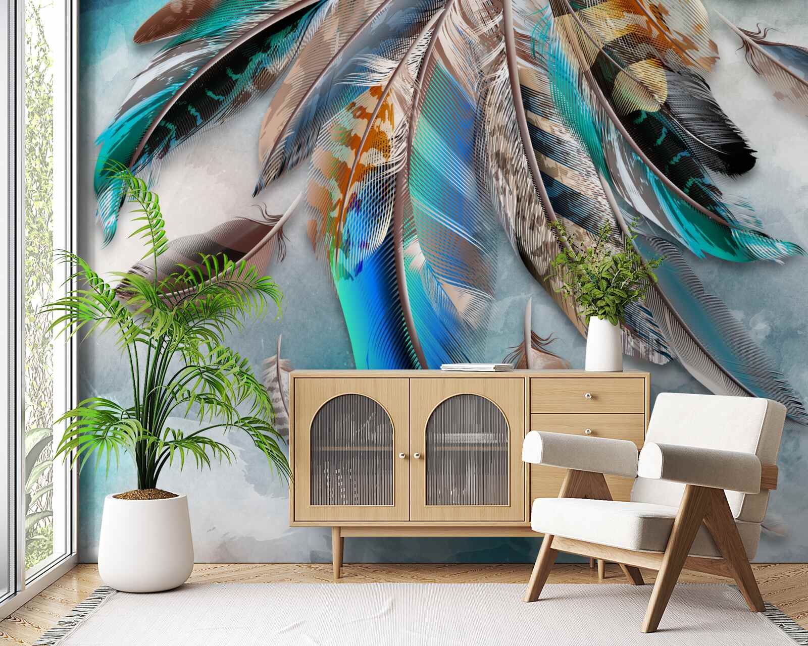 Fototapeta jasne, wielokolorowe upierzenie