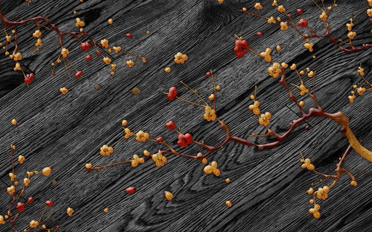 Fototapeta gałąź magnolii, złocona po zachodzie słońca