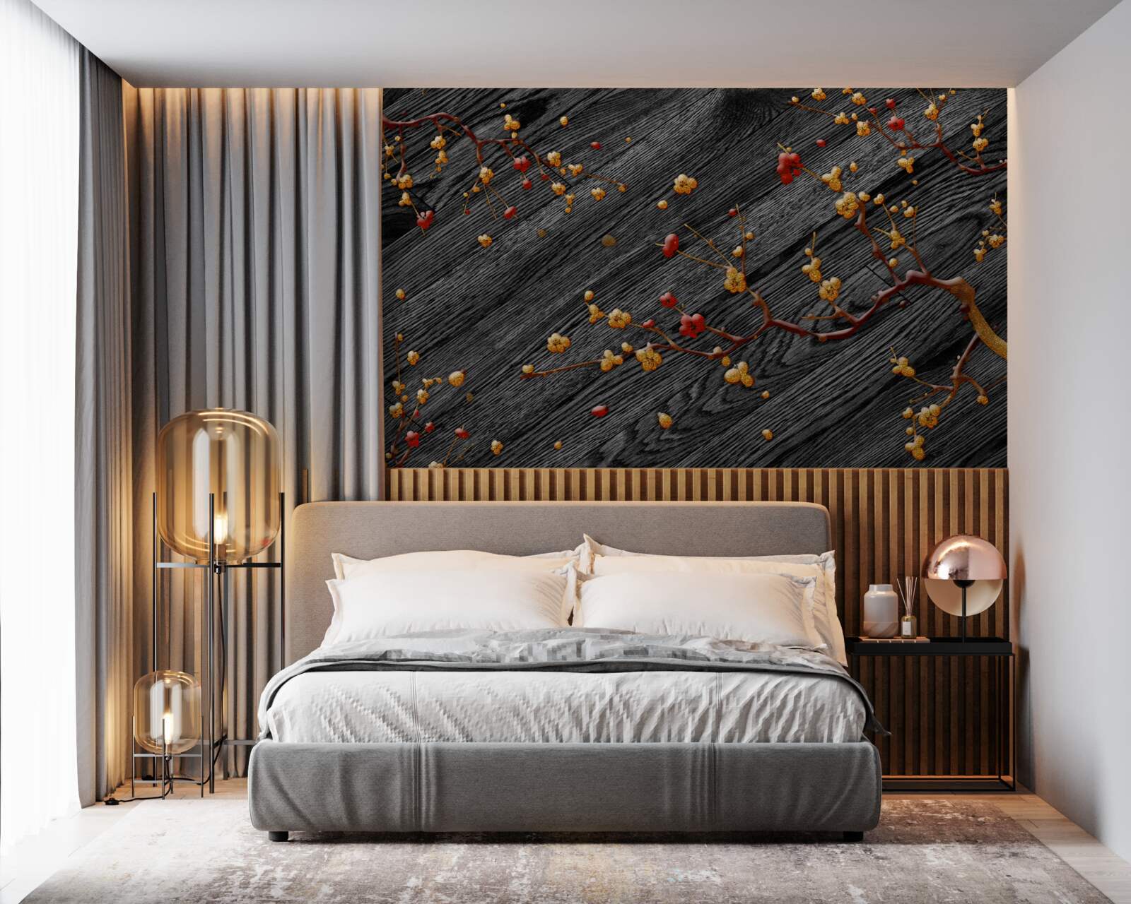 Fototapeta gałąź magnolii, złocona po zachodzie słońca