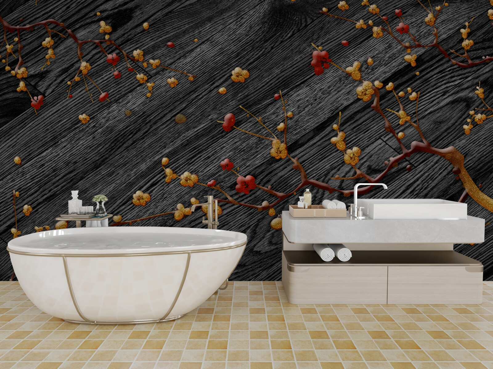 Fototapeta gałąź magnolii, złocona po zachodzie słońca