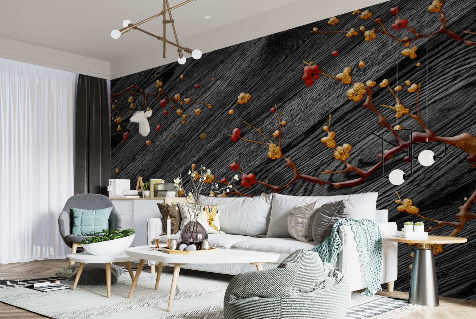 Fototapeta gałąź magnolii, złocona po zachodzie słońca