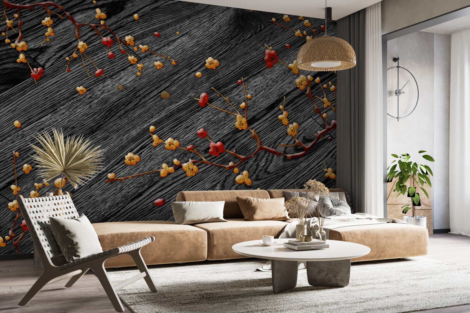 Fototapeta gałąź magnolii, złocona po zachodzie słońca