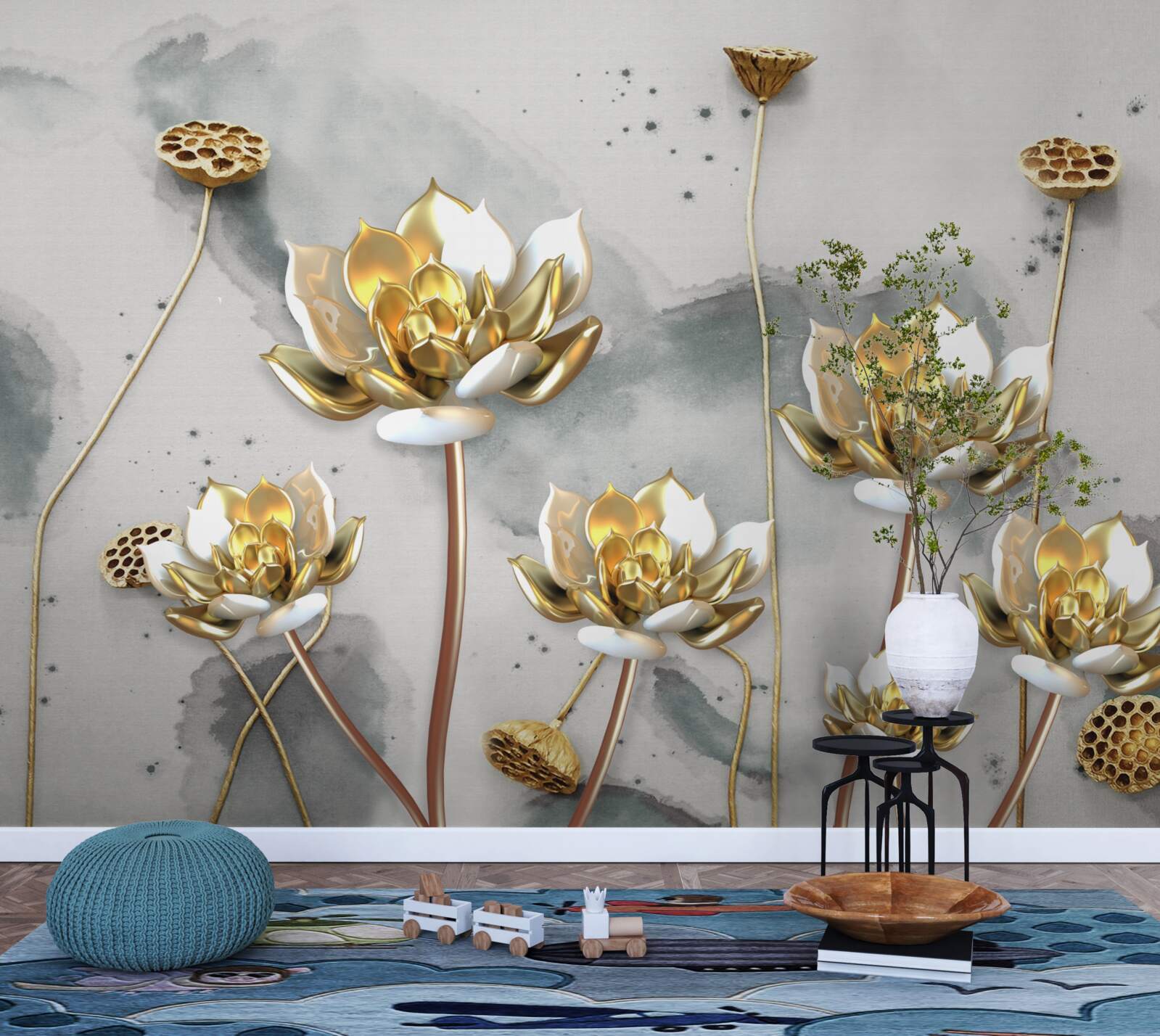 Fototapeta złote kwiaty na wdzięcznych łodygach