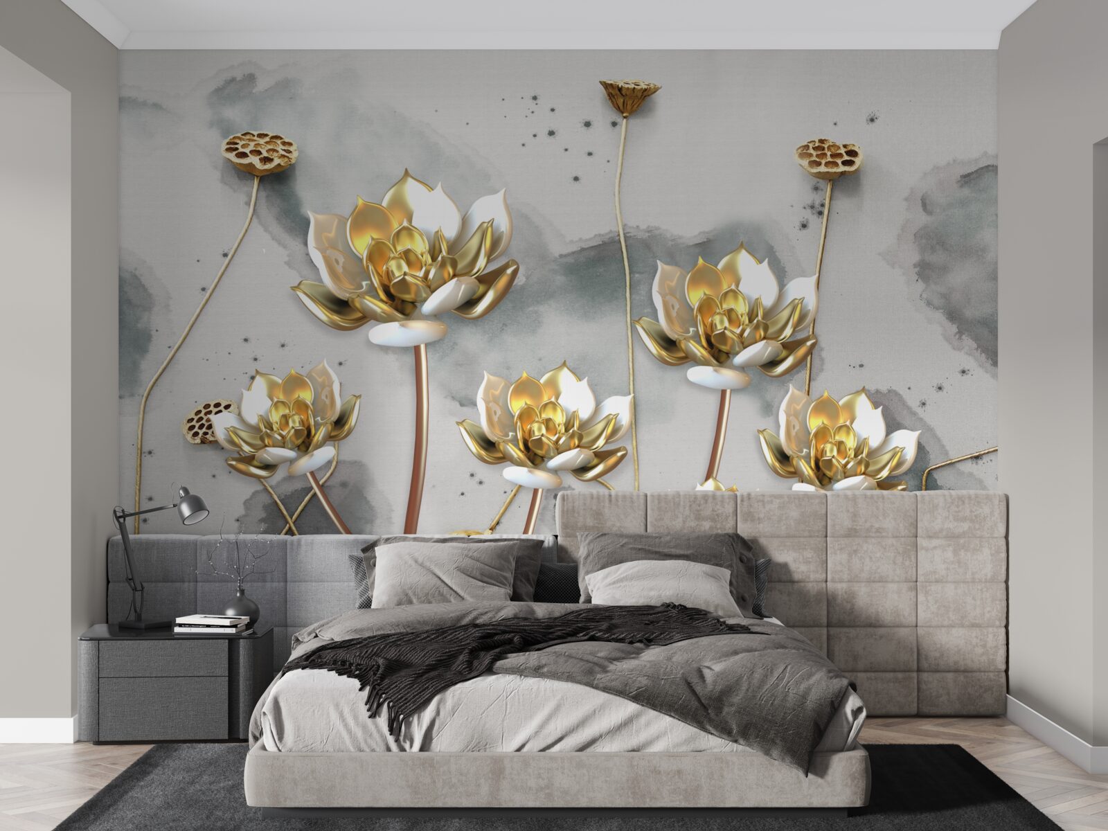 Fototapeta złote kwiaty na wdzięcznych łodygach