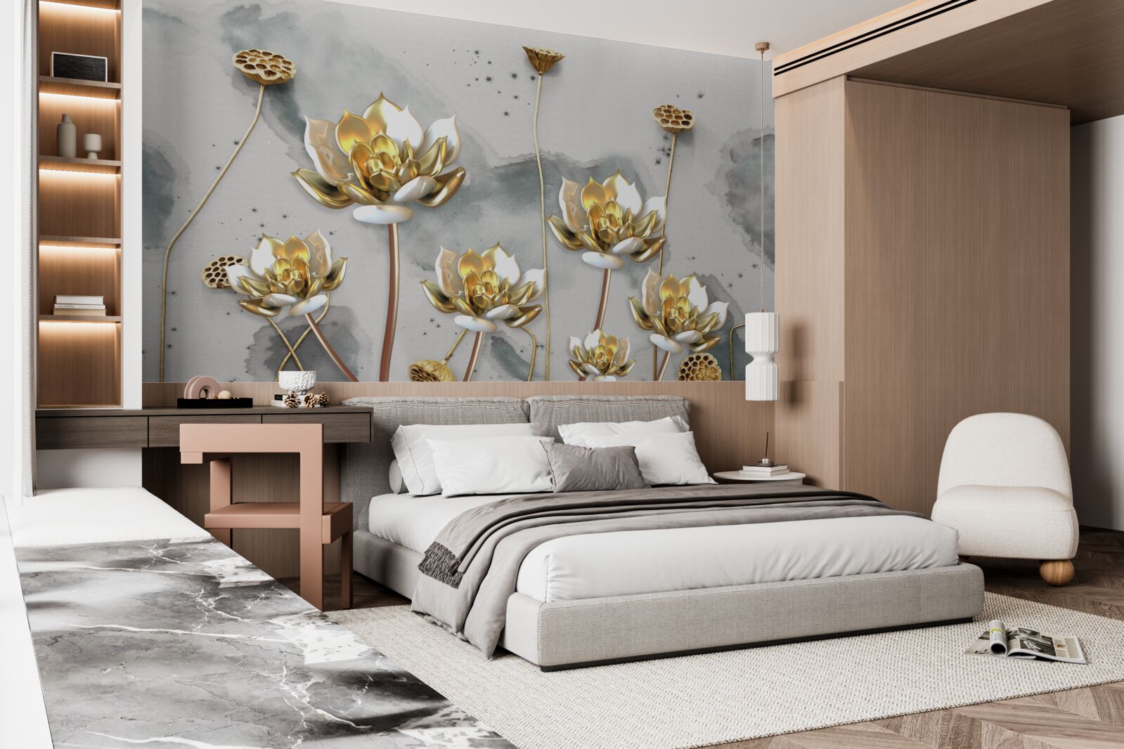 Fototapeta złote kwiaty na wdzięcznych łodygach