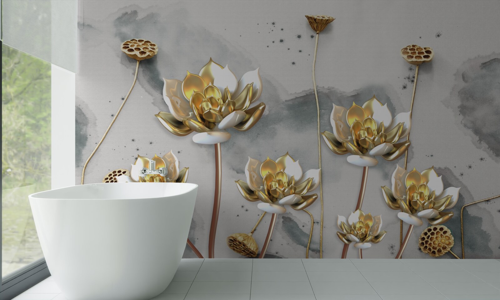 Fototapeta złote kwiaty na wdzięcznych łodygach