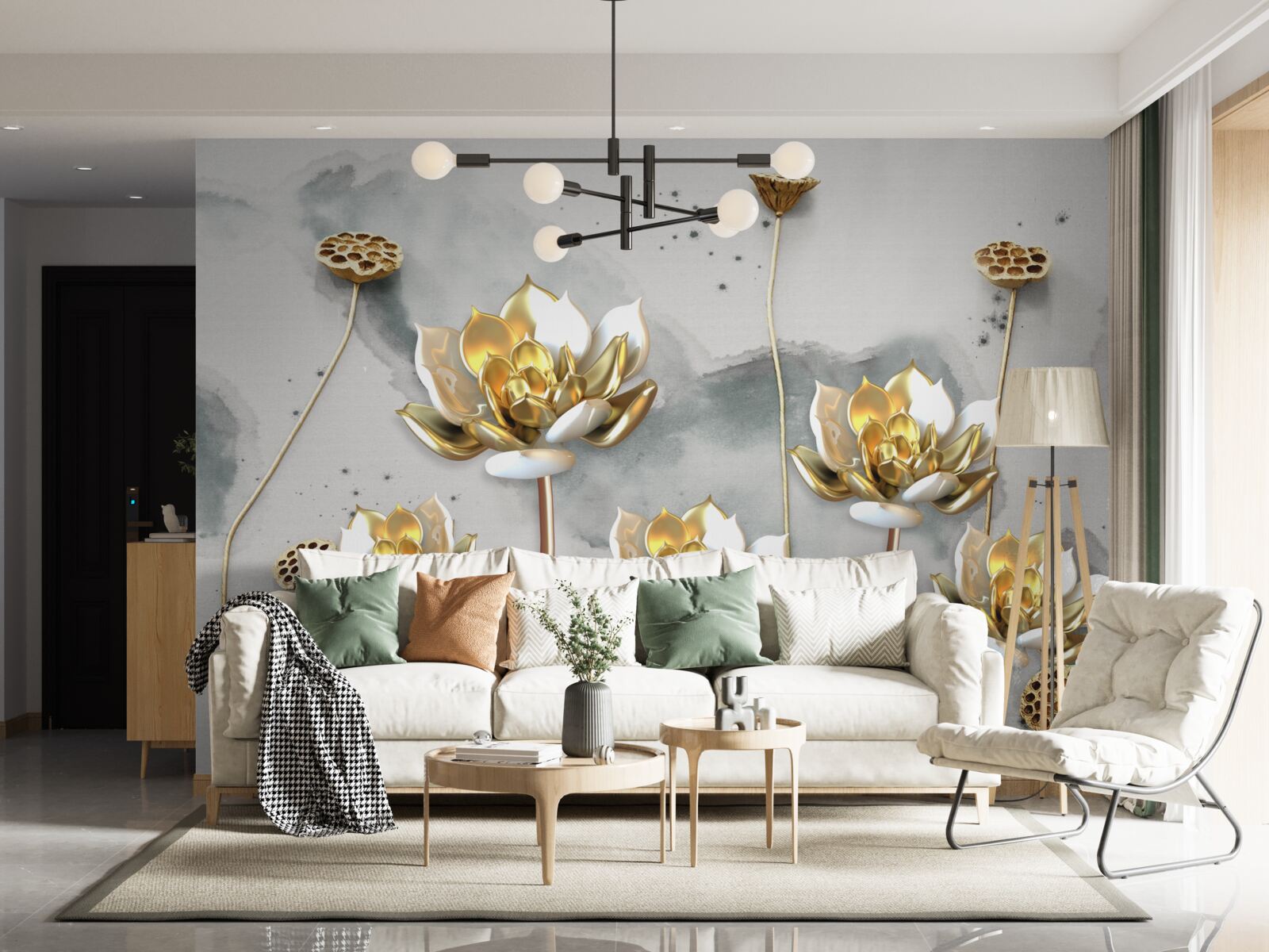 Fototapeta złote kwiaty na wdzięcznych łodygach