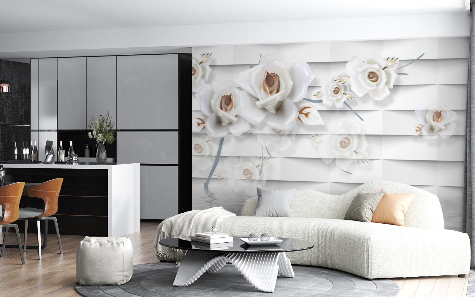 Fototapeta spokojna woda usiana jest białymi kwiatami